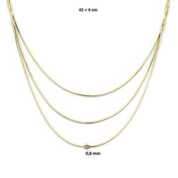 NICEANDnoble Collier 925er Silber vergoldet Layering-Collier Vierkant Schlangenkette, dreilagig