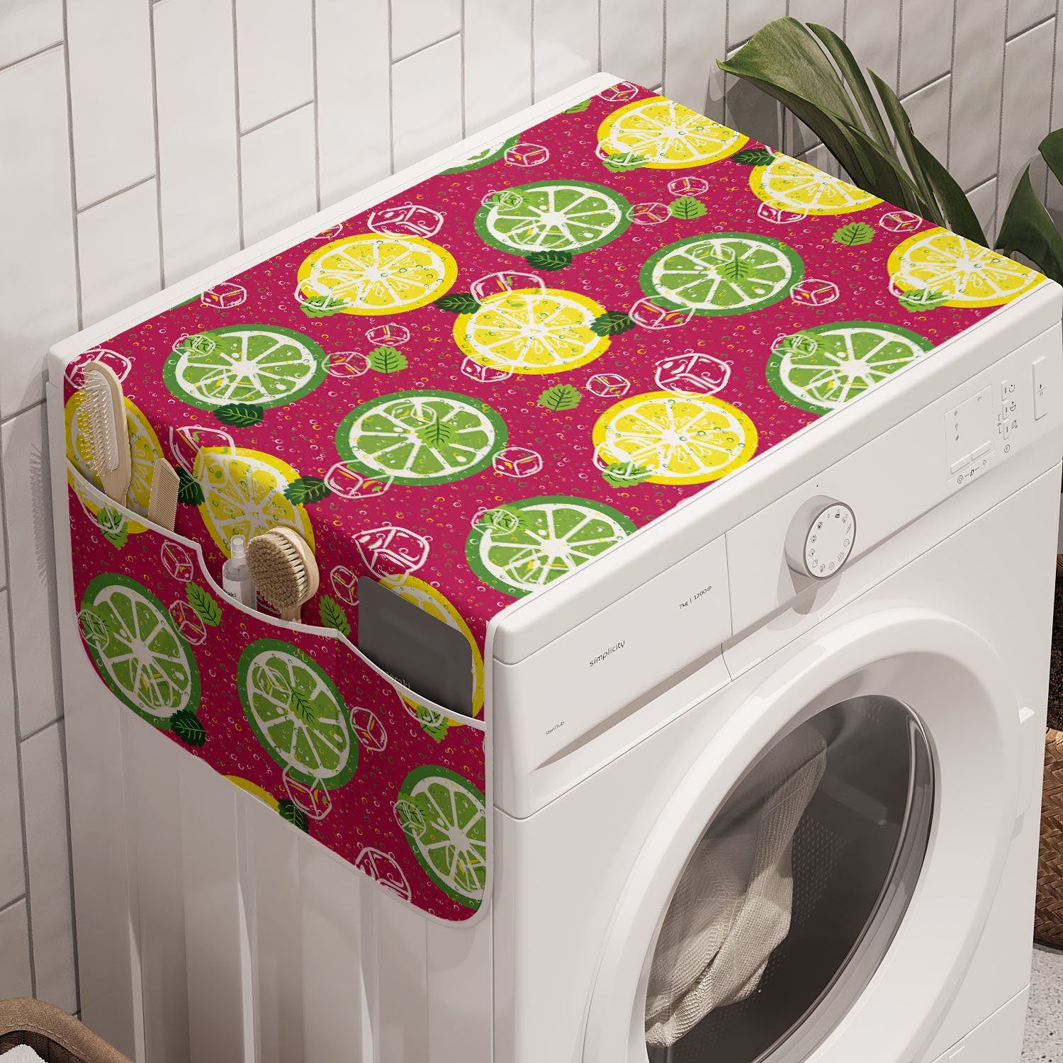 Waschmaschine Anti-Rutsch-Stoffabdeckung Lime Trockner, und für Abakuhaus Geschnittene Citrus Badorganizer Cubes Zitronen