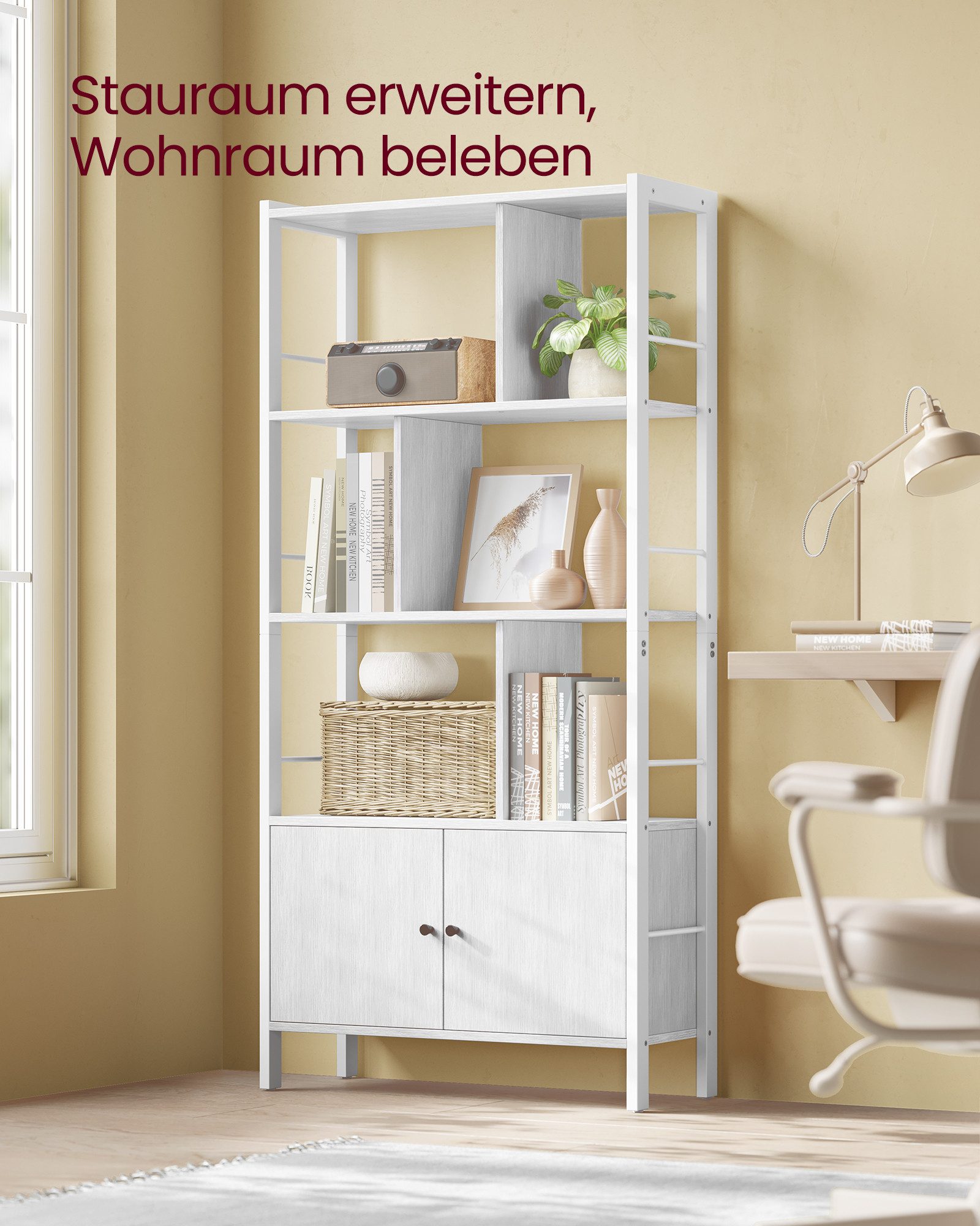 VASAGLE Bücherregal, Standregal, Bücherschrank mit 4 offenen Regalebenen