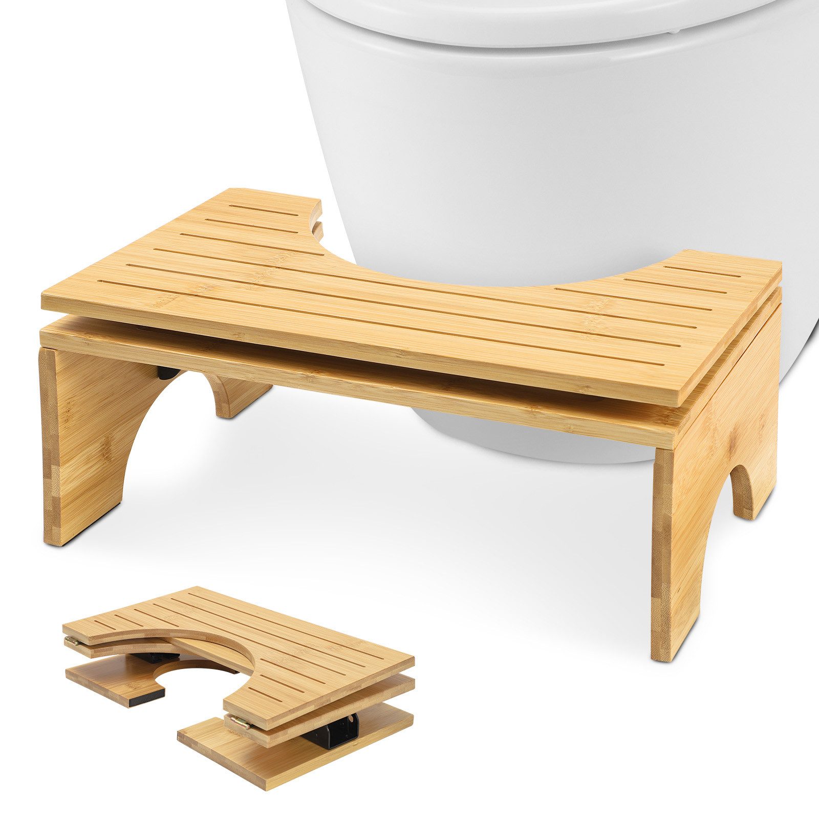 JOYOLEDER Fußhocker Toilettenhocker Klappbar Aus Bambus – Ergonomischer Klohocker (FÜRs Badezimmer Mit 4 Gänge Neigungsverstellung, Rutschfest Fußhocker, Faltbarer Hocker Toilette Badhocker FÜR Erwachsene & Kinder)