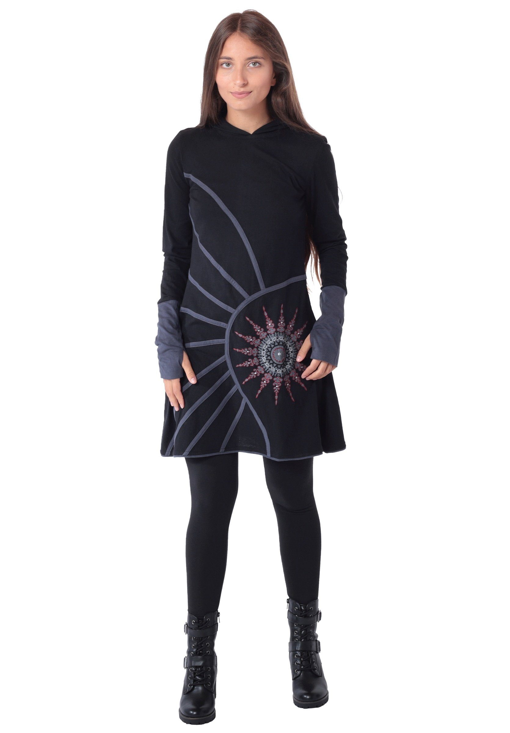 Sweatkleid Alternatives Kapuzenkleid aus Baumwolle, Goa Kleid Nr. 77 Schwarz XS