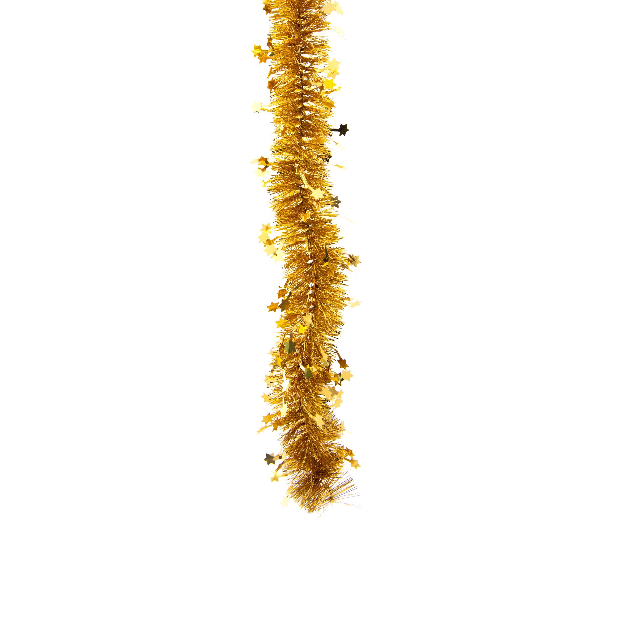 DekoPrinz® Girlanden Weihnachtsschmuck Gold künstlich, Ø80mm x Sternenkette Gold, 6m