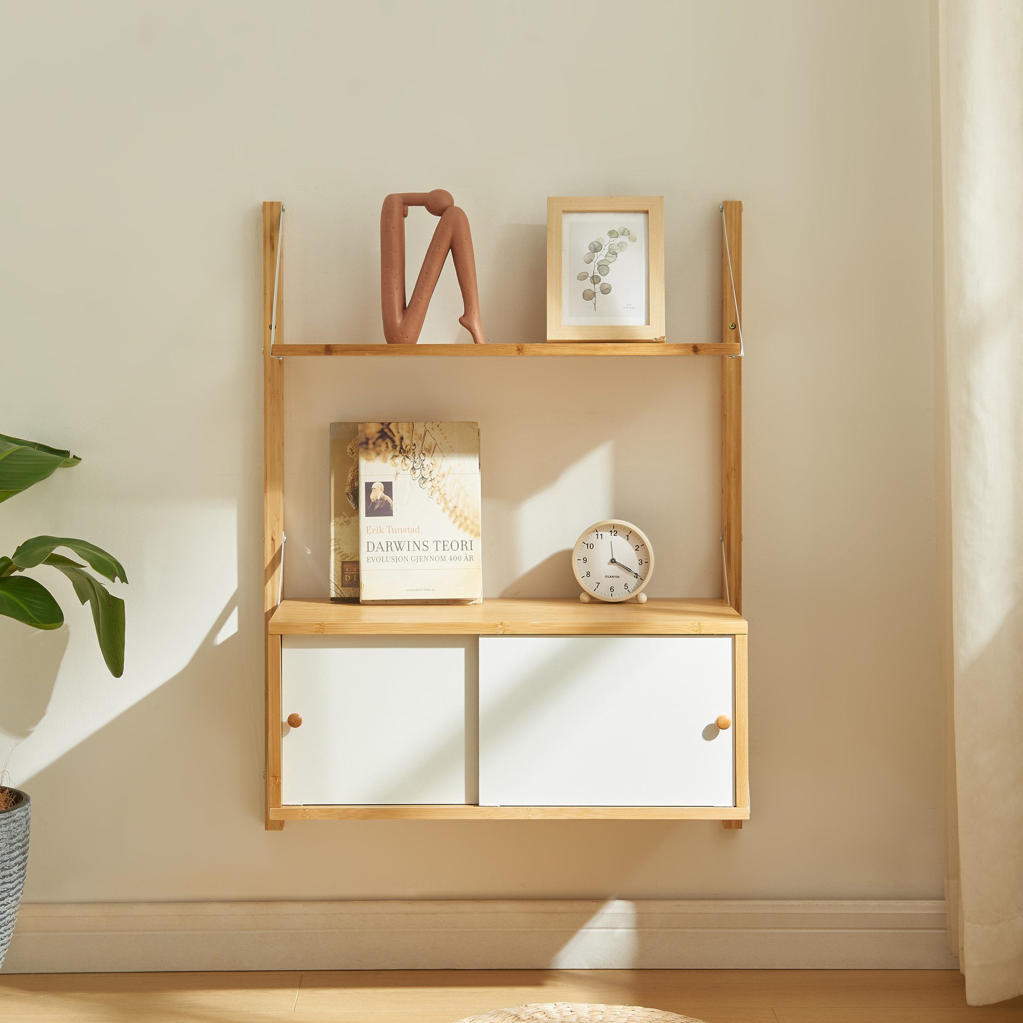 en.casa Wandregal, »Tingvoll« 1 Ablage 1 Schrank 85x65x34 cm Bambus
