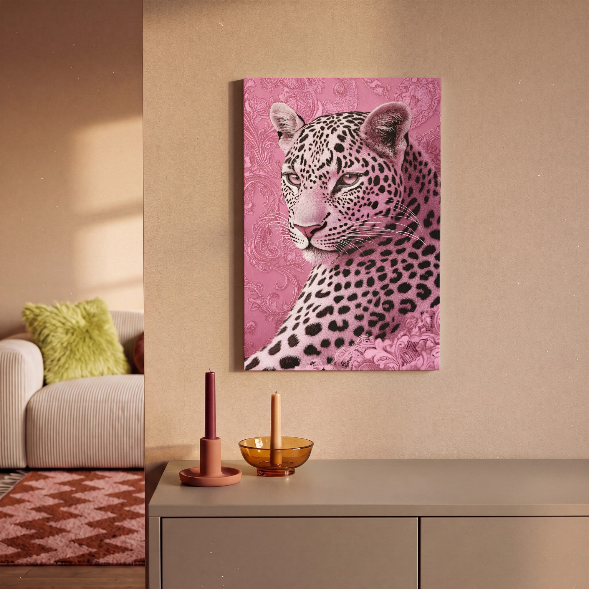OneMillionCanvasses® Leinwandbild Panther - Deluxe - Rosa, Fotodruck (1 St), Leinwand Canvas Wandbild, Wanddekoration 20x30 cm – Bild 2 von 5
