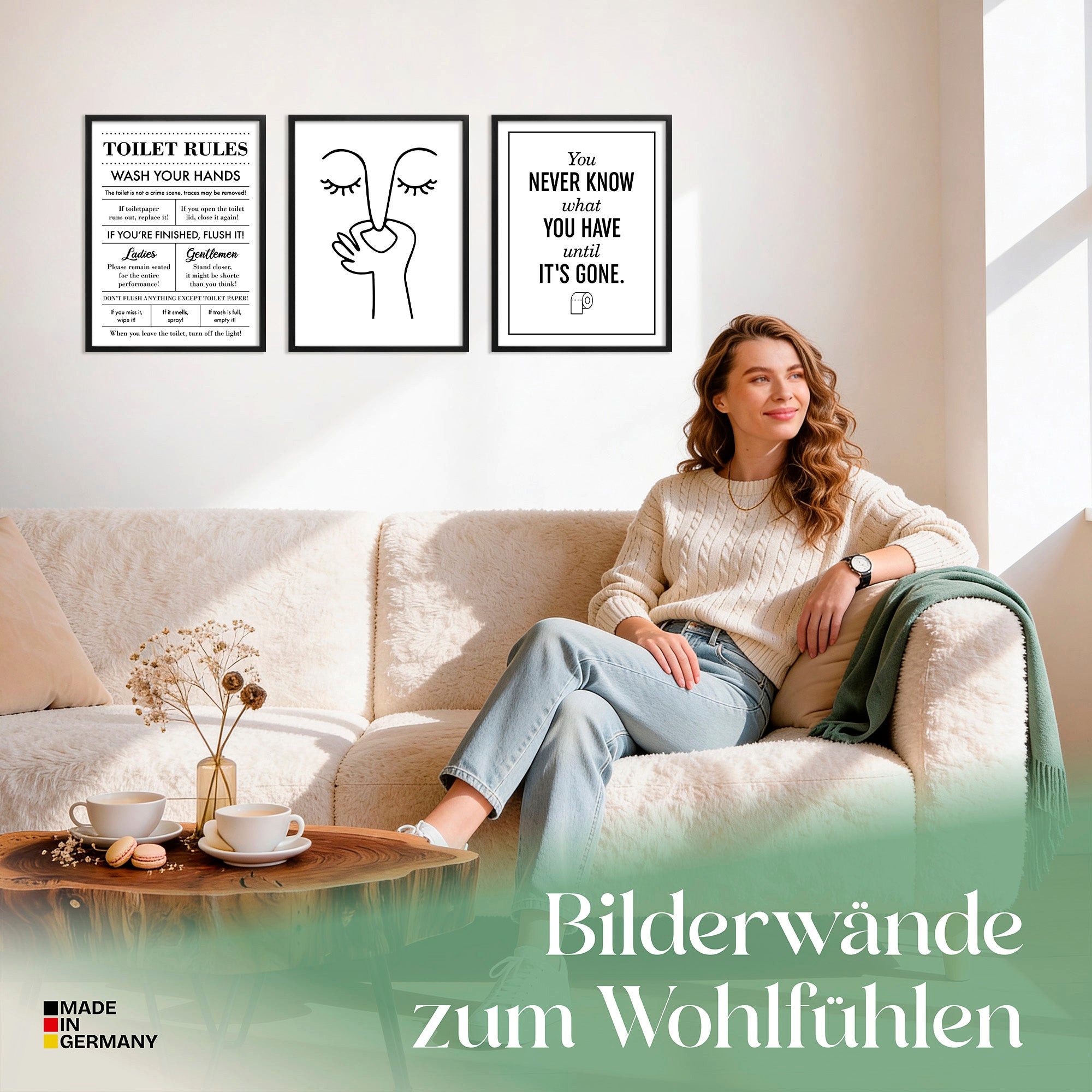 ARTFAVES Bilder-Collage Poster Set Toilet Fun I mehrteilige Bilderwand I Wandbilder Badezimmer, (Wandbilder modern, 3 St)