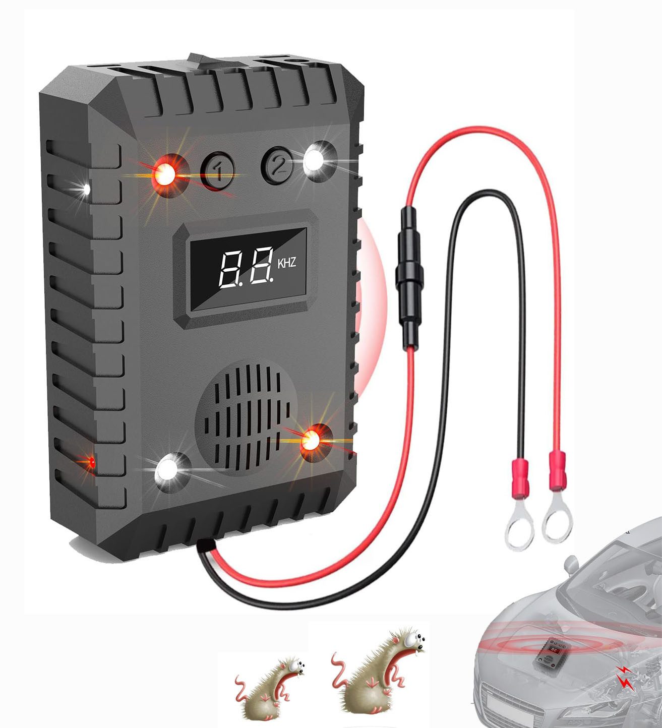 Ultraschall-Tierabwehr Ultraschall Schädlingsbekämpfer, Auto-Innenraum 2-in-1 Tiervertreiber
