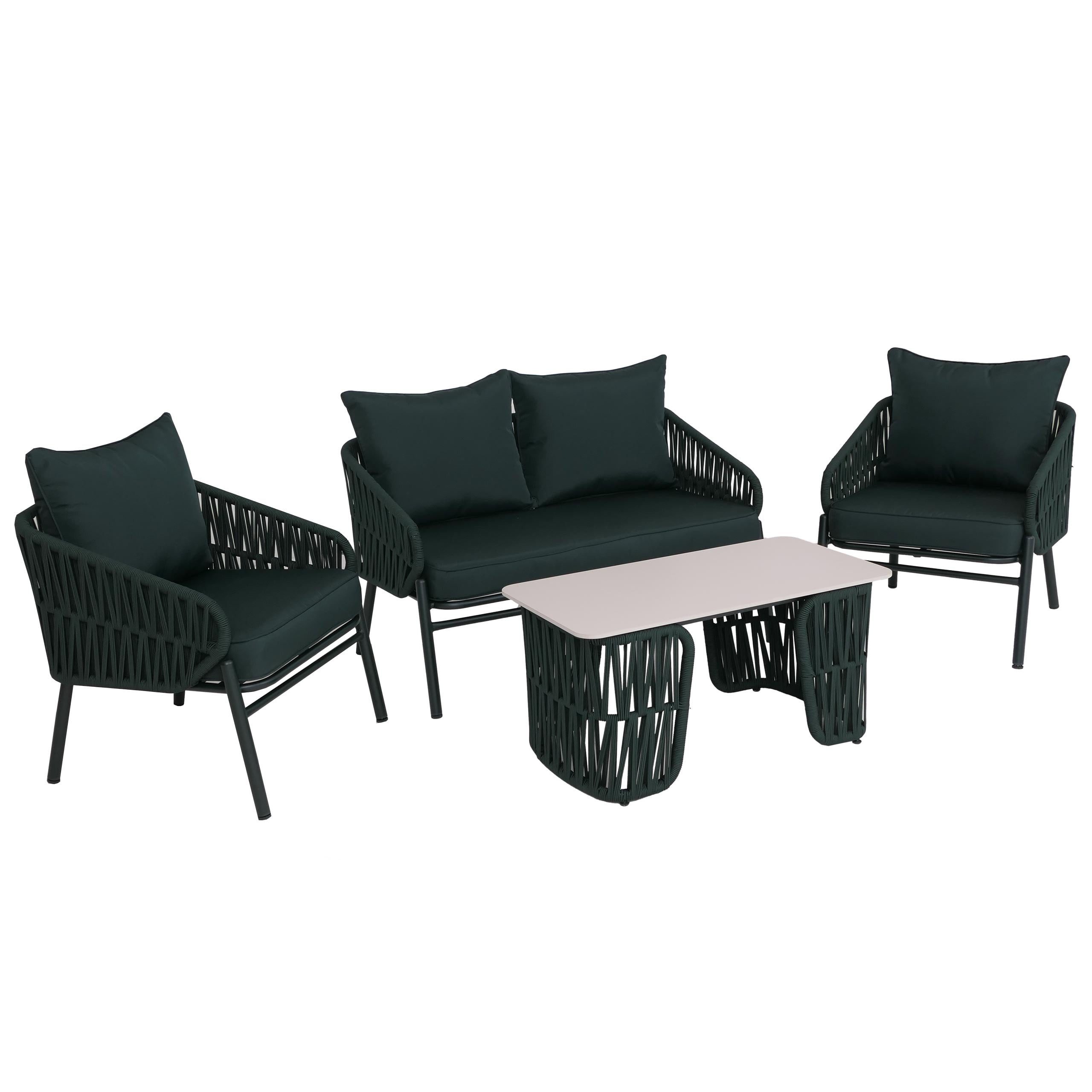 PROREGAL® Gartenlounge-Set Gartengarnitur Sofa Sessel Tisch Seilgeflecht Stoff/Textil