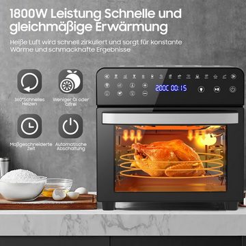 Aoucheni Heißluftfritteuse KDF-1502D Airfryer XXL Minibackofen 15L, Heißluftbackofen, 2200,00 W, 13 Kochprogramme, LED-Display, Dörrautomat & DIY Funktion