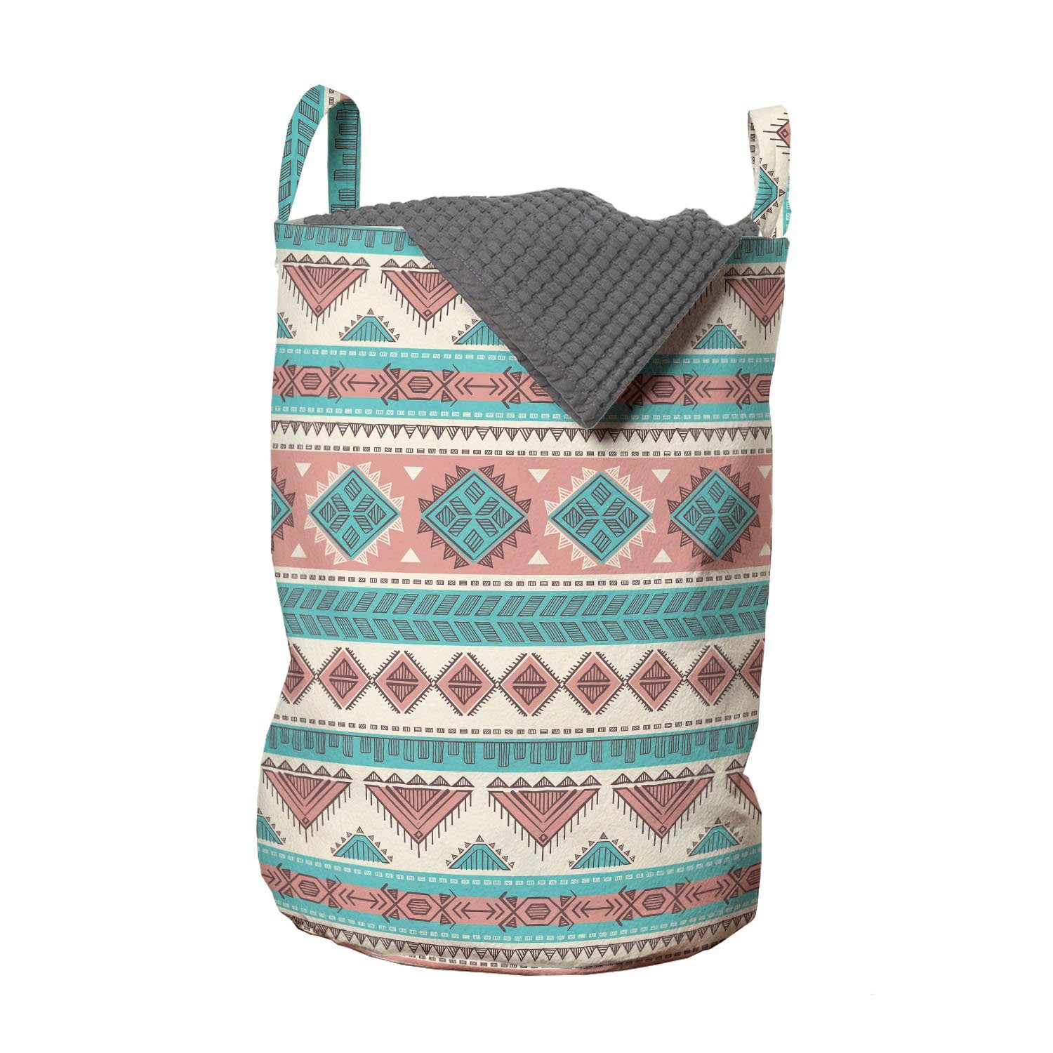 Abakuhaus Wäschesäckchen Wäschekorb mit Griffen Kordelzugverschluss für Waschsalons, Stammes Aztec Art Style