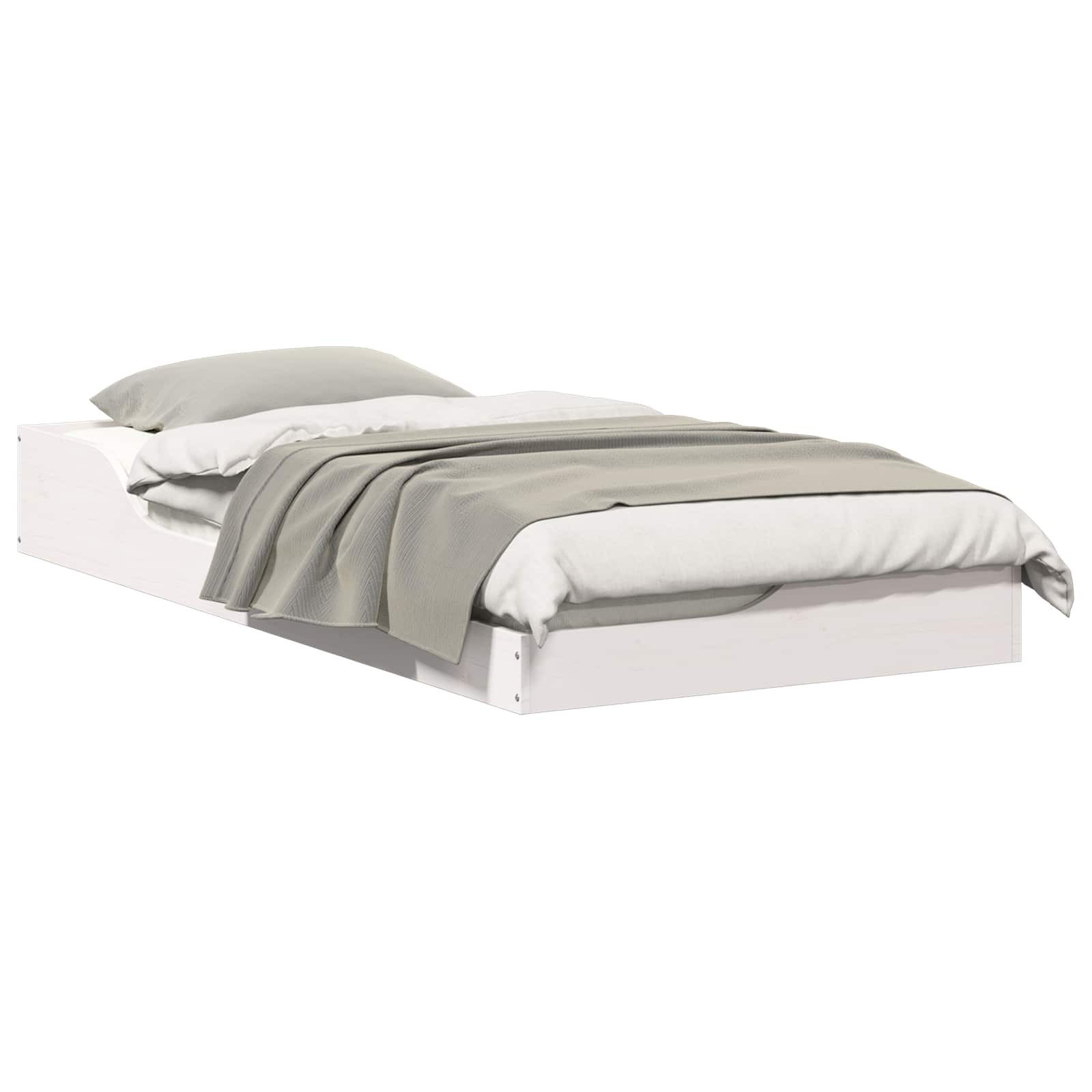 vidaXL Bett Bettrahmen Weiß 75 x 190 cm Massives Kiefernholz (1-tlg)