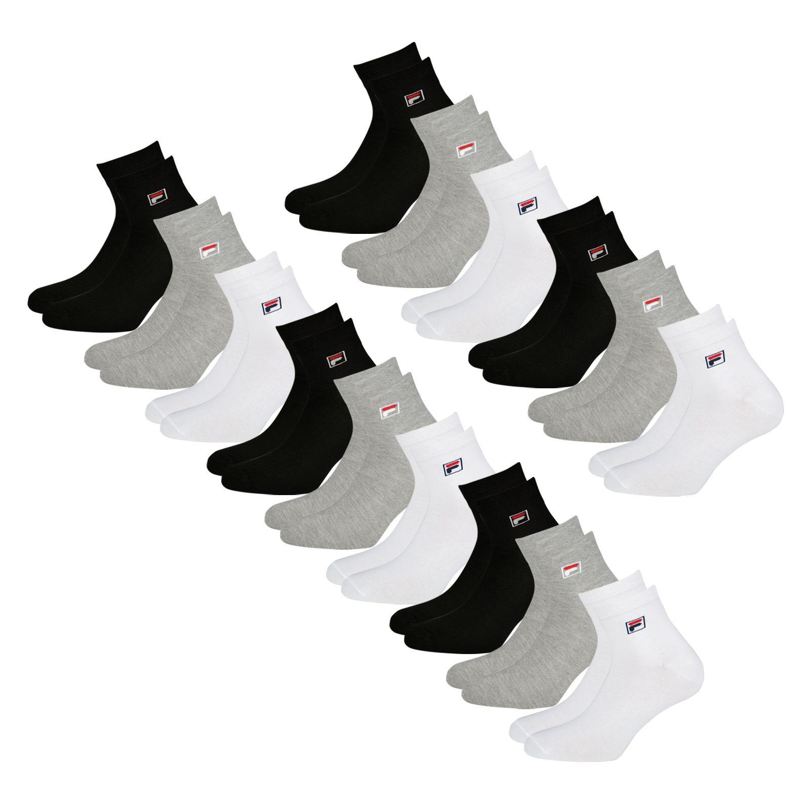 Quarter Socken / black / mit (15-Paar) grey Fila 700 white Piquebund elastischem Sportsocken