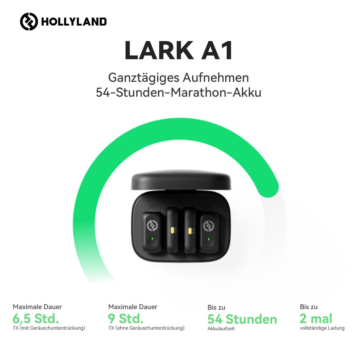 Hollyland Mikrofon LARK A1 kabelloses Mikrofon-System, 48 kHz/24-Bit Audioqualität, 200 m (650 ft) LOS-Reichweite, App-Steuerung – Bild 4 von 5