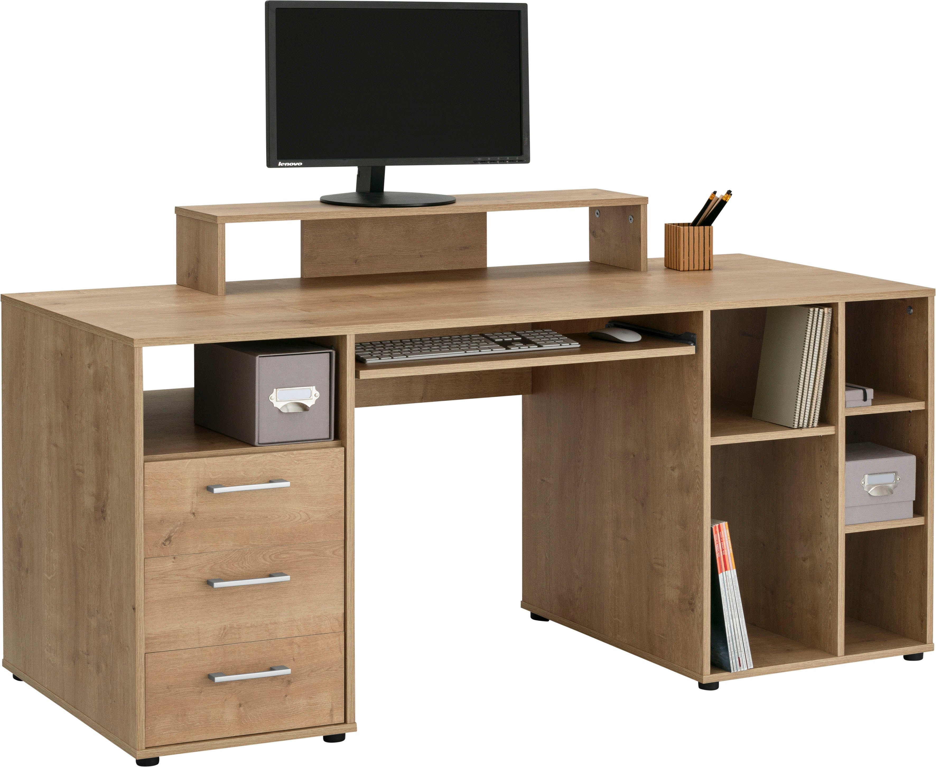 VOGL Möbelfabrik Schreibtisch Timra, Tastaturauszug, Aufsatz & Towerfach, Breite 160 cm, Made in Germany