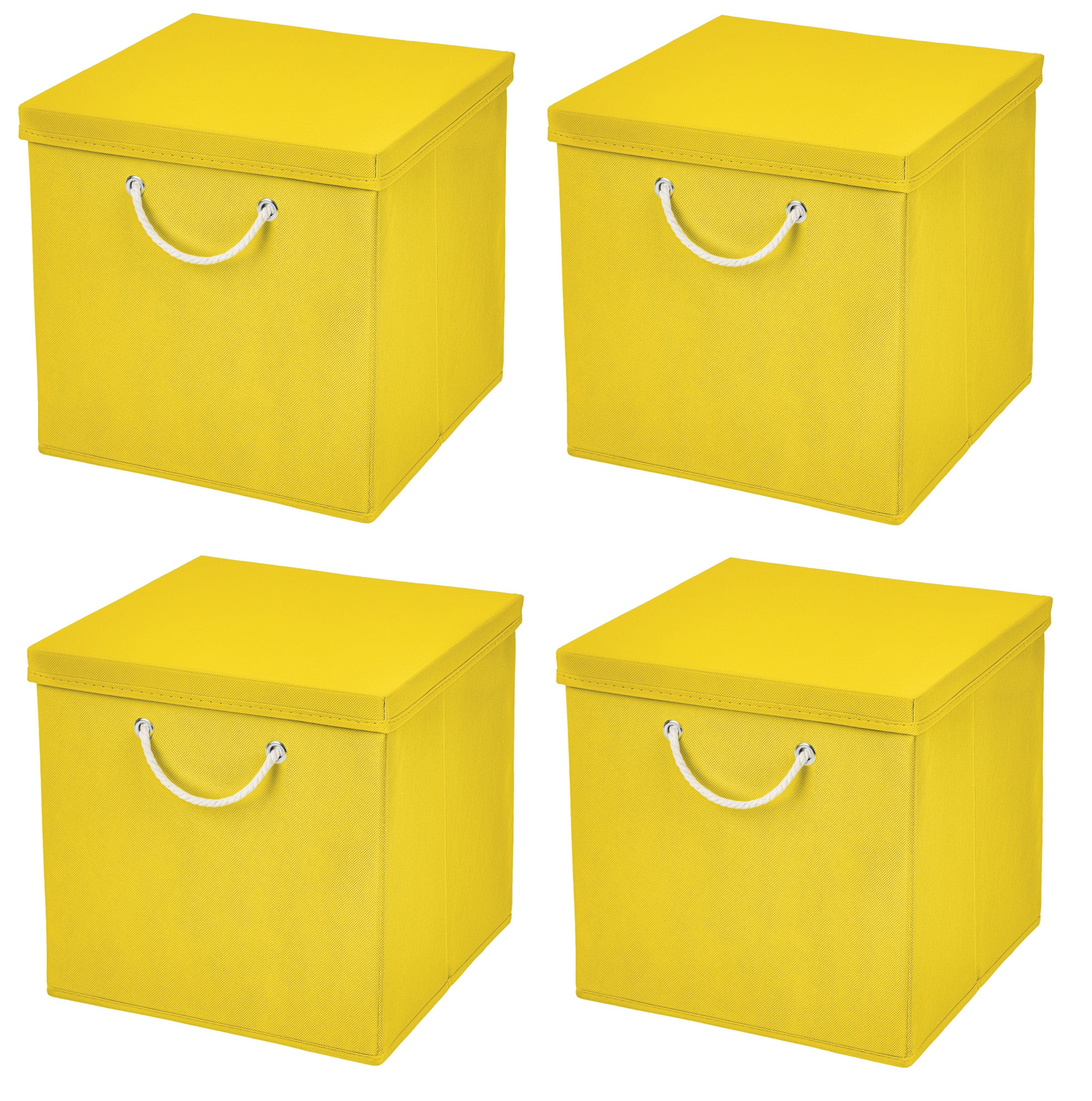 StickandShine Faltbox 4 Stück 30 x 30 x 30 cm Aufbewahrungsbox Stoffboxen in verschiedenen Farben (4er SET 30x30x30) Faltbox moderne Faltkiste Maritim mit Kordel 30cm Gelb