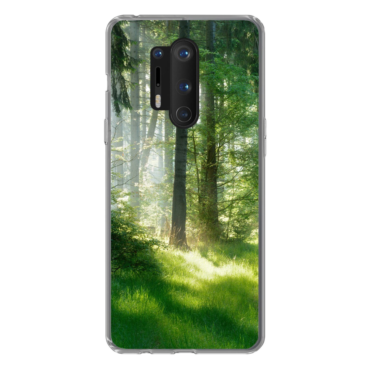 MuchoWow Handyhülle für OnePlus 8 Pro Natur - Bäume - Wald - Grün - Sonne - Gras - Pflanze, Phone Case, Silikon, Schutzhülle Dünn