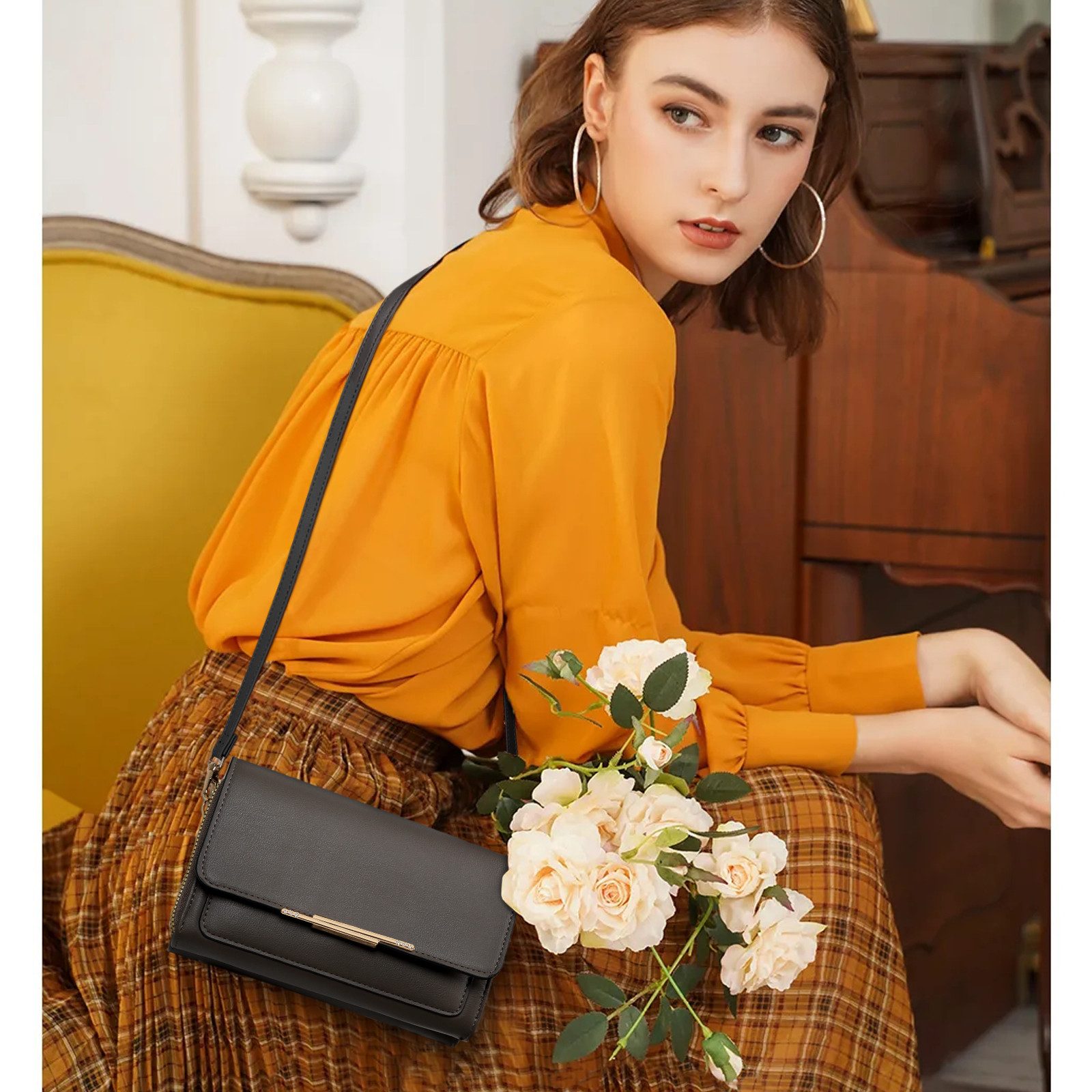 TAN.TOMI Umhängetasche Klein Damen Handy Umhängetasche, Handytasche zum Umhängen, Crossbody Schultertasche mit Kartenschlitz Verstellbar Schultergurt