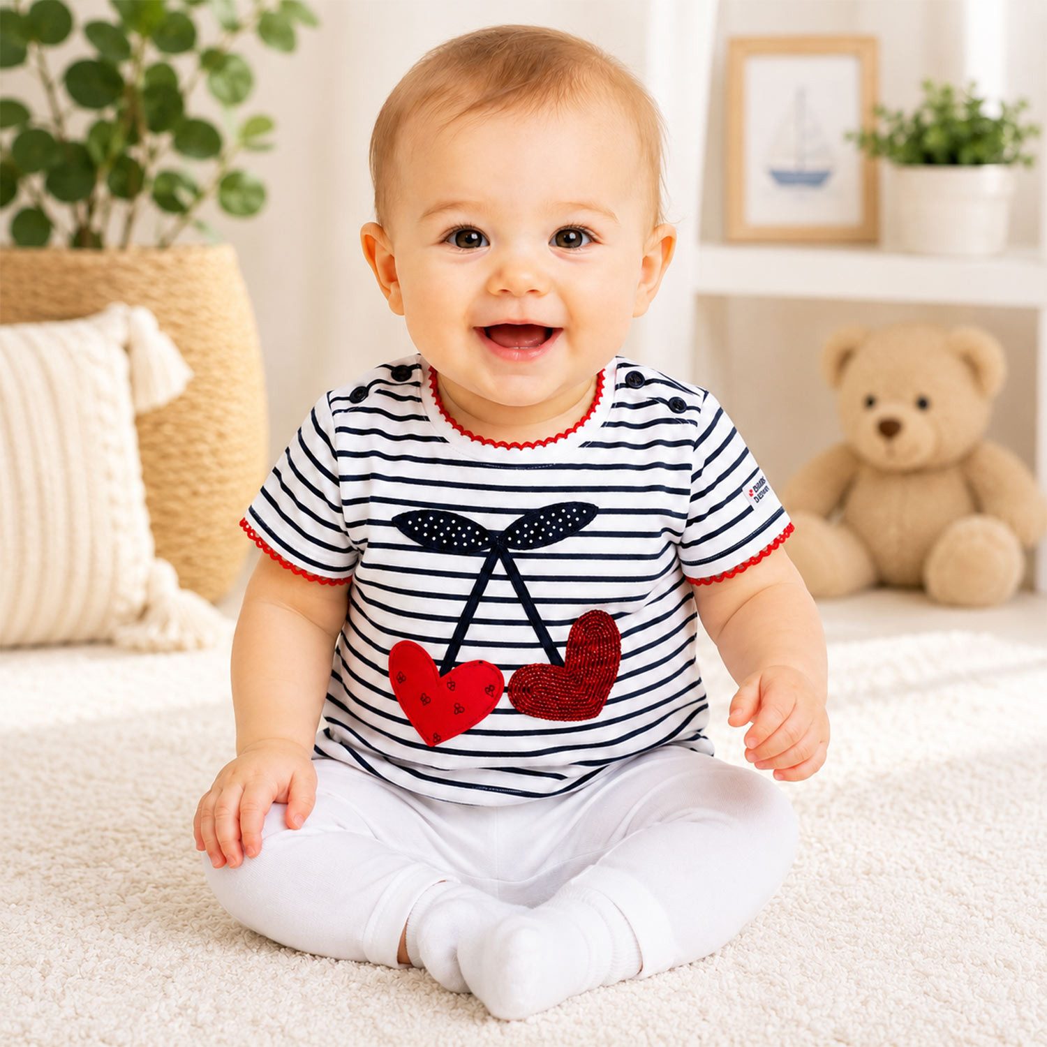 BONDI T-Shirt Baby Kinder 'Cherry' 86590 - Weiß / Navy, Kurzarm