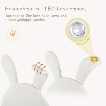 Flieks Polsterbett, LED Kinderbett 90x200cm mit ausklappbaren Hasenohren + Stauraumhockern