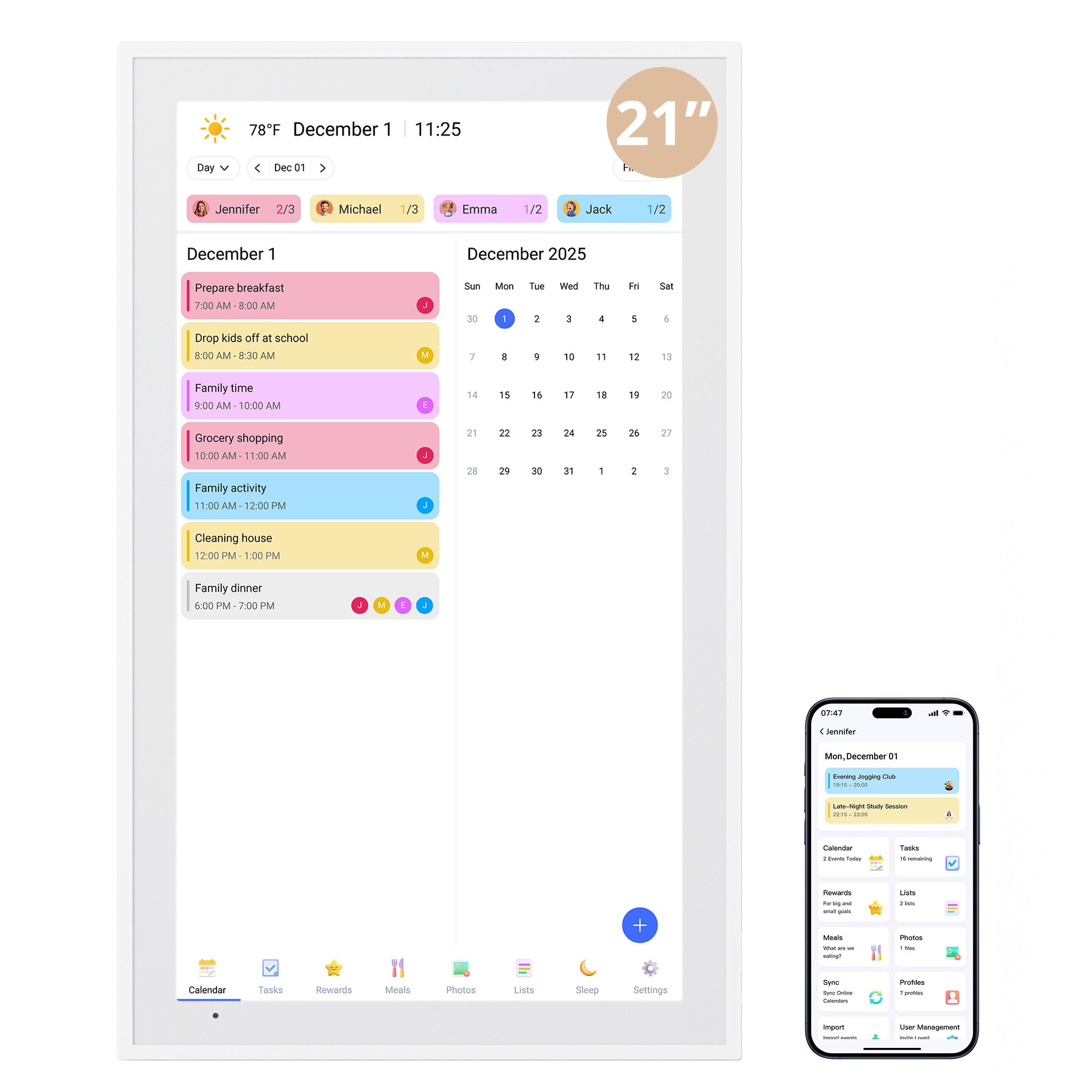 EKASN 21,5'' Digitaler Kalender mit Touchscreen Digitaler Bilderrahmen (54,6 cm/21,5 ", 1920 x 1080 Pixel, 32 GB, Full-HD, WLAN, Intelligenter Familienplaner)