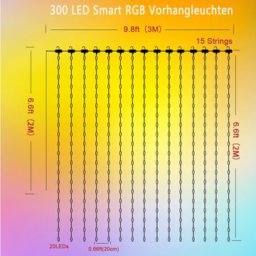 LANOR LED-Lichterkette USB LED-Vorhang-Lichterketten,Bluetooth-Lichterkette,3*2m, APP Timerfunktion und Musikmodus