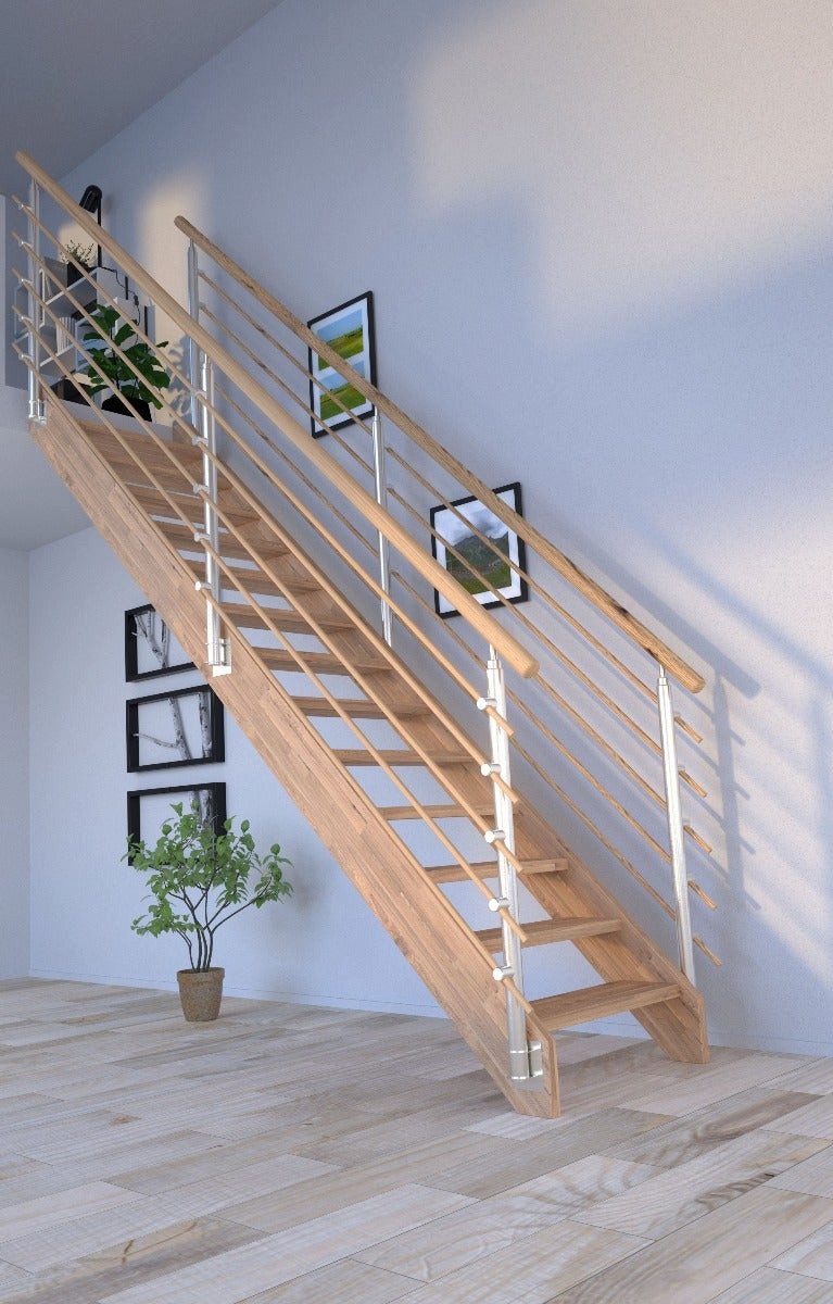 Starwood Raumspartreppe Holztreppe Mykonos Gerade-Eiche-Design Geländer
