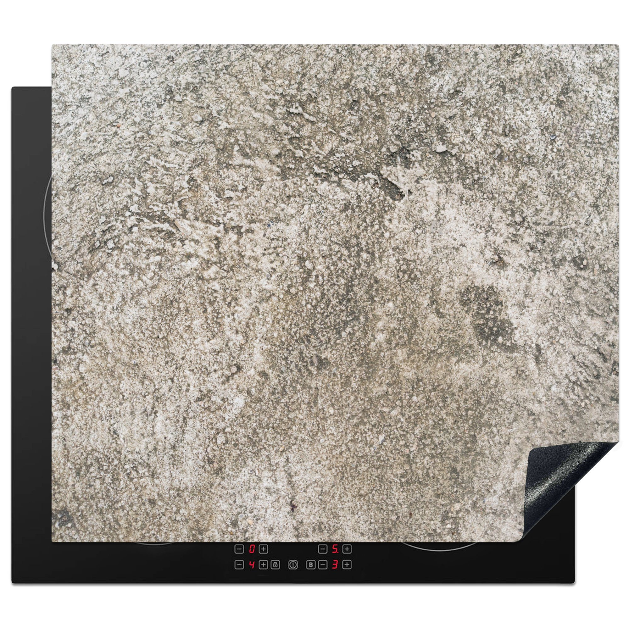 (1 cm, für MuchoWow Induktionskochfeld - 58x51 - Beton tlg), Induktionsherd, - Vinyl, Antik Grau, Dekoration Zement Herdblende-/Abdeckplatte Küchen