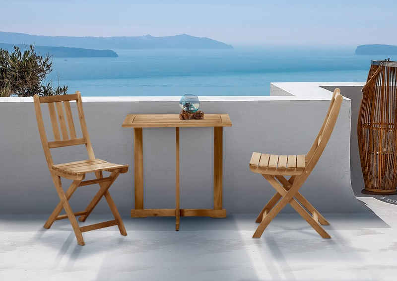 furnling Sitzgruppe Venedig, (3-tlg., 2 Stühle und 1 Tisch), Gartenmöbel-Set Akazie für 2 Personen, Gartensitzgruppe