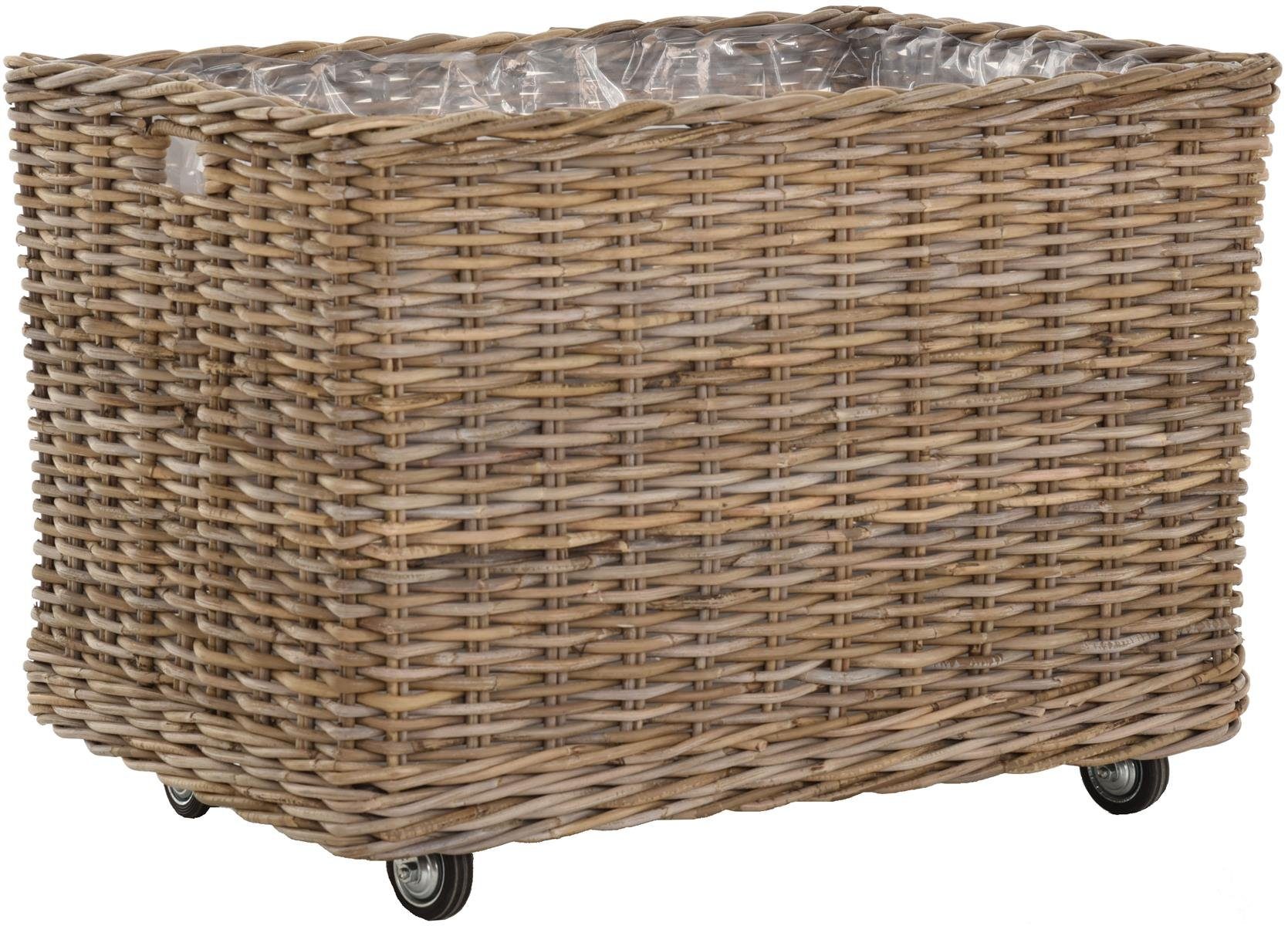 Krines Home Allzweckkorb Pflanzkorb groß Rattan Pflanzkübel Blumentopf Rollkorb Grau Natur, mit Rollen