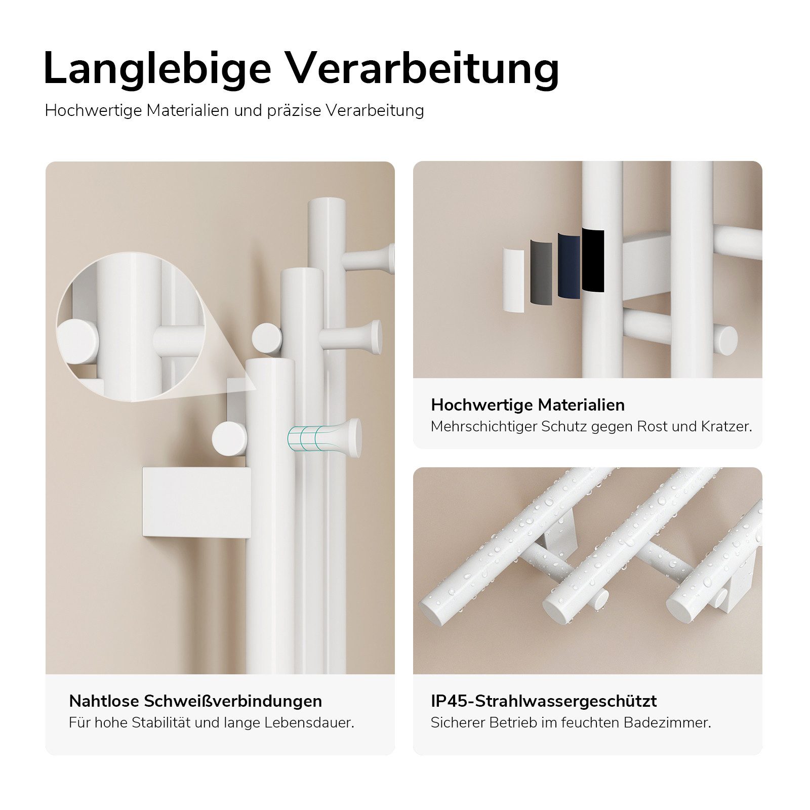 EMKE Badheizkörper Design-Handtuchheizkörper mit Smart-, WLAN- und App-Steuerung, LED-Display, Thermostat, Timer, 115 cm, 220 W, IP45