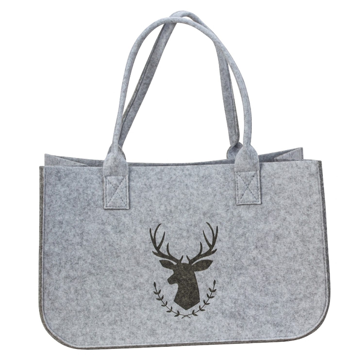 meberg Freizeittasche Filztasche Hirsch Hellgrau od. Dunkelgrau Damen groß (Shopper modern, 1-tlg., Aufbewahrungstasche Einkaufstasche), Tasche Filz Grau Hirschmotiv