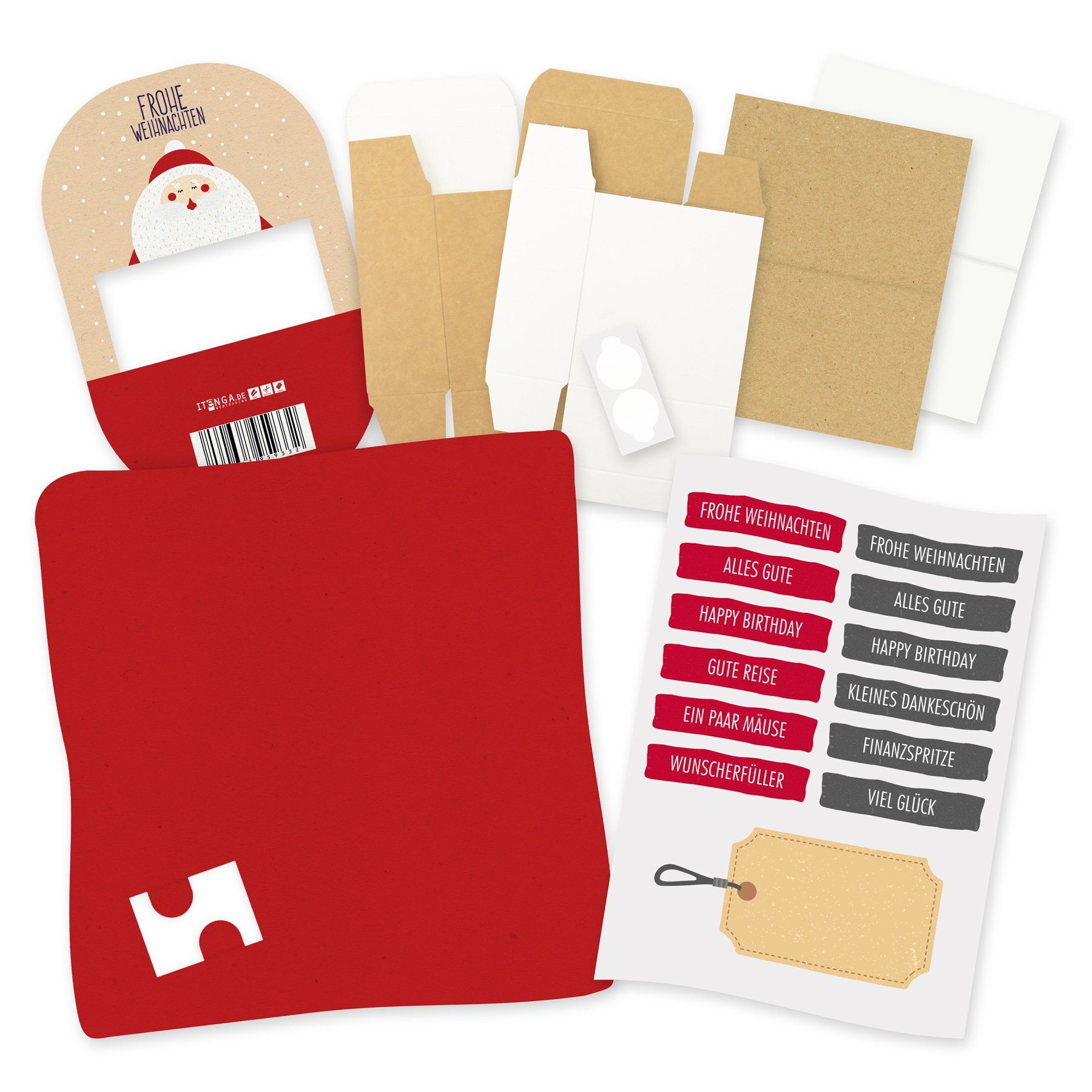 Geldgeschenkverpackung (Motiv u Bodenplatte itenga 114) Grußkarten Weihnachtsmann itenga