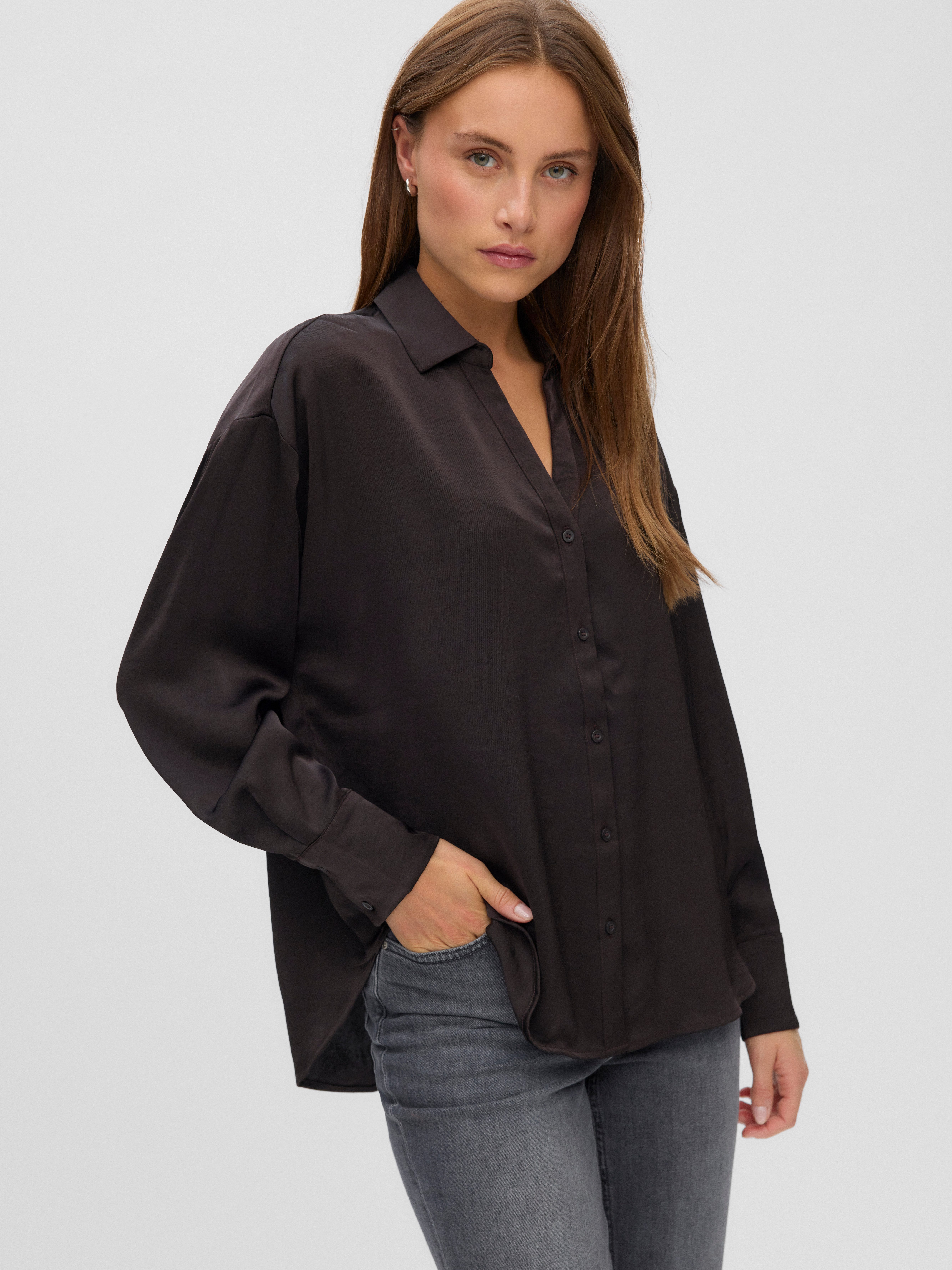 Vero Moda Langarmbluse VMMIRO LS SHIRT WVN NOOS Kunstfaser, regular fit