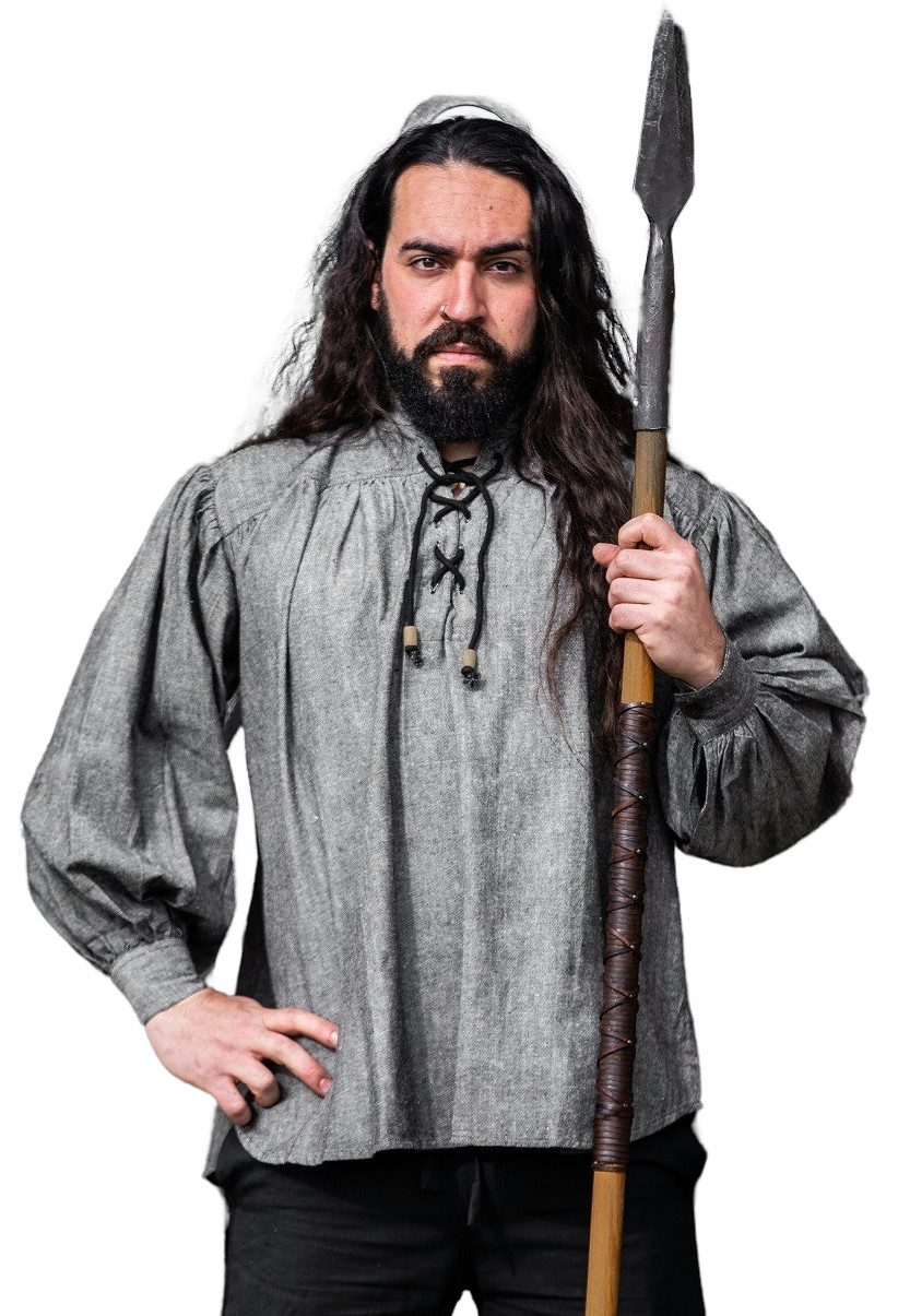 Leonardo Carbone Ritter-Kostüm Mittelalter-Hemd "Leopold" mit Schnürkragen, grobe Baumwolle, raffinierte Bündchen