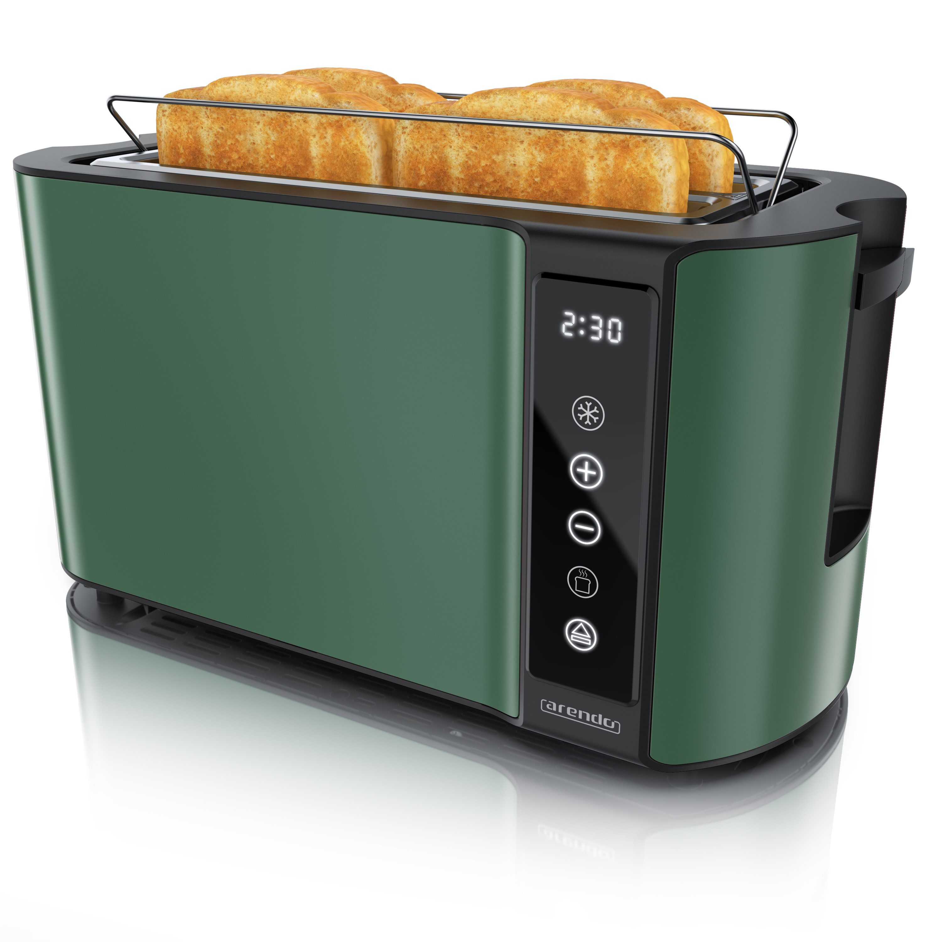 Arendo Toaster Wärmeisoliertes Doppelwandgehäuse, Display mit Restzeitanzeige, 2 lange Schlitze, für 4 Scheiben, 1500 W, Touchpanel, Brötchenaufsatz, 7 Bräunungsgrade, Brotscheibenzentrierung