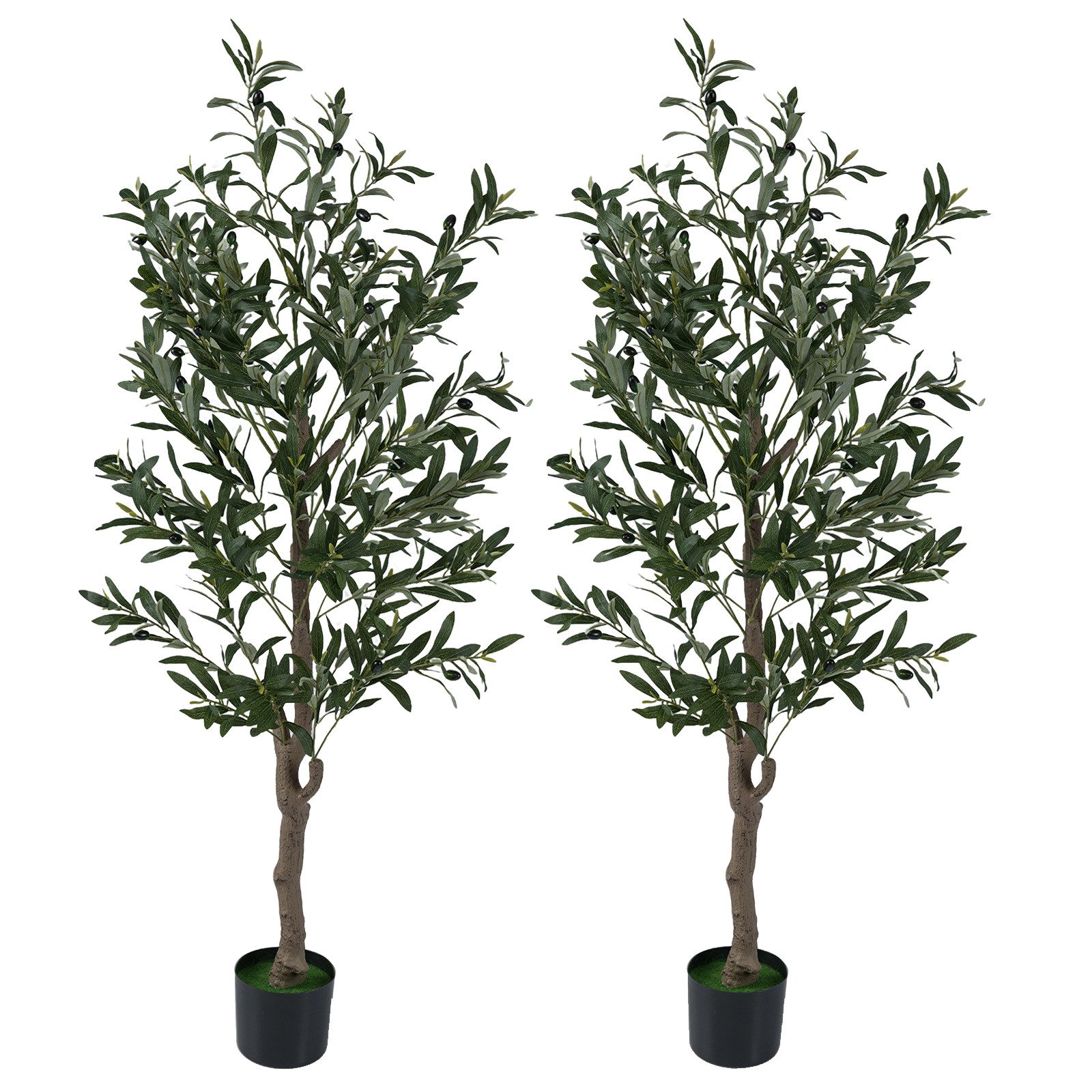 Kunstbaum Olivenbaum, COSTWAY, Höhe 150 cm, Künstliche Topfbäume mit realistischen Früchten, Moosen
