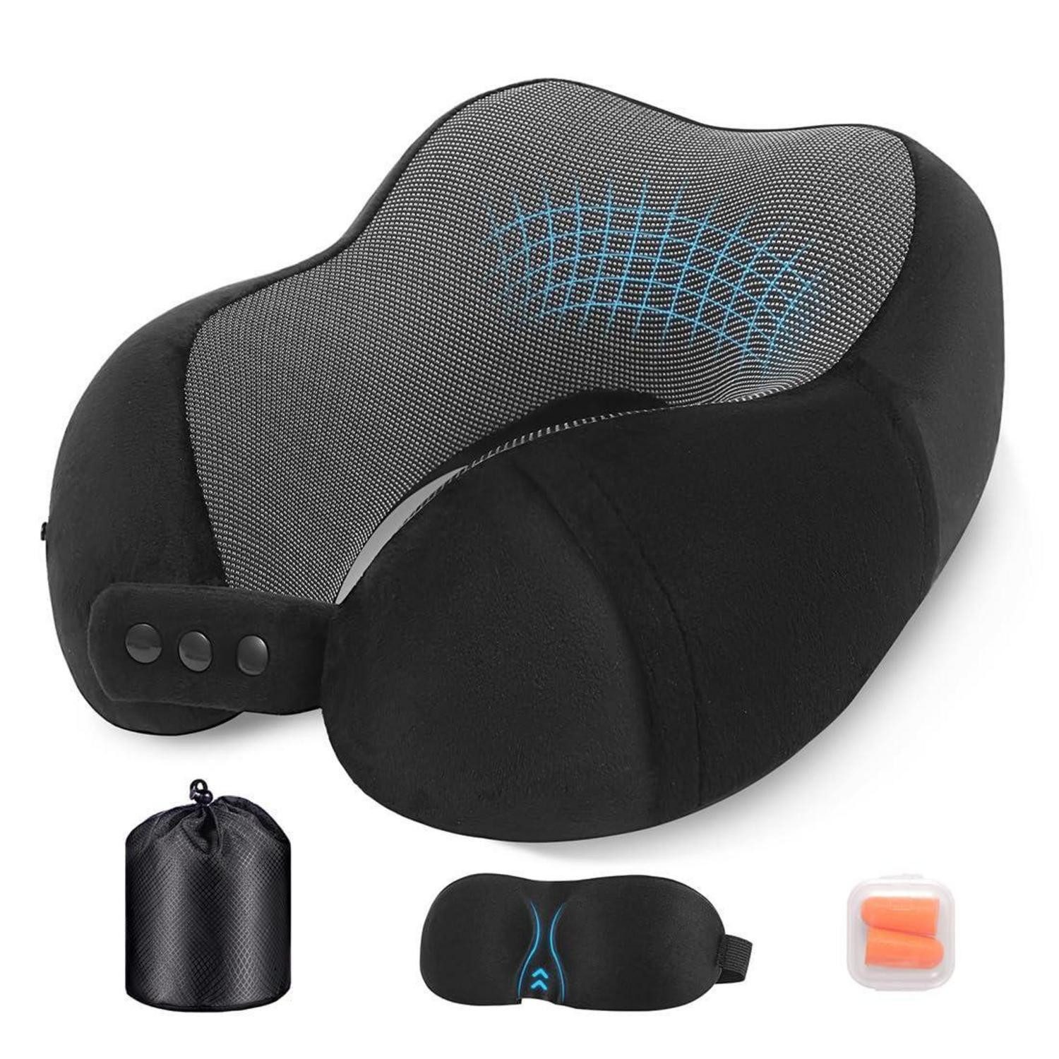LuxusKollektion Reisekissen Nackenkissen Reisekissen Memory Foam Flugzeug Auto Set Schwarz