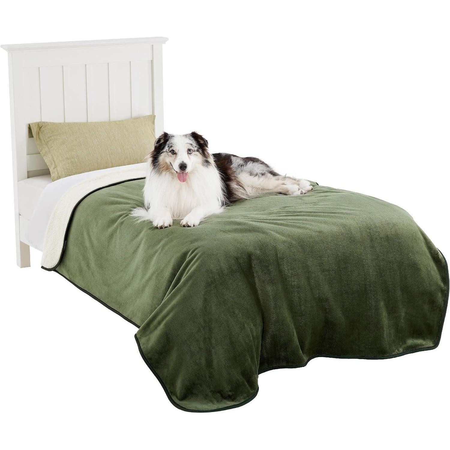 LuxusKollektion Tierdecke Hundedecke Wasserdicht Sherpa Fleece Olivgrün 152x203