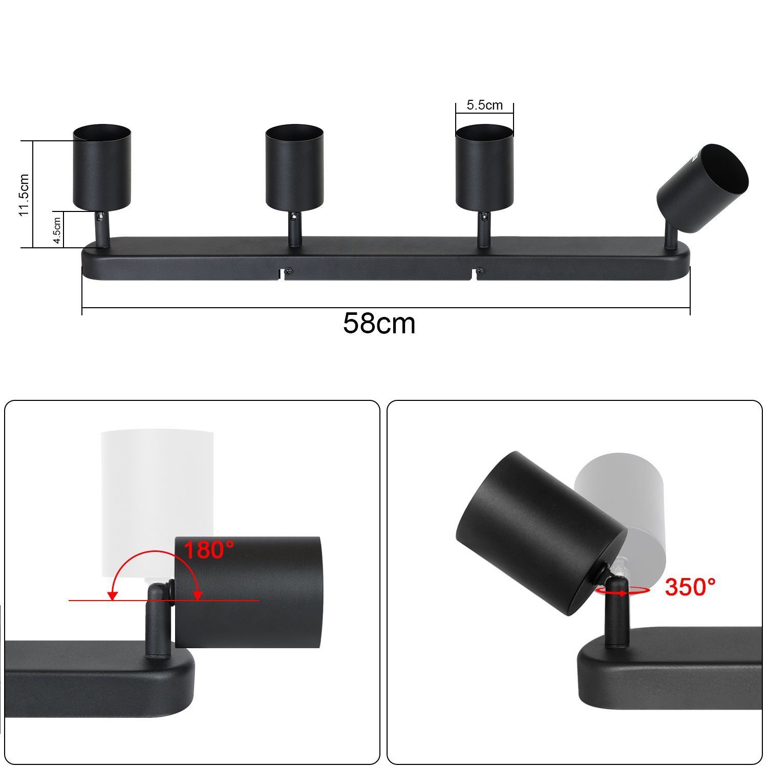 ZMH Deckenstrahler 4 Flammig - Modern Deckenspots GU10 Schlafzimmer Wohnzimmer, Hochwertige Material, ohne Leuchtmittel, 350° Schwenkbar Deckenspots für Küche Esszimmer Esstisch