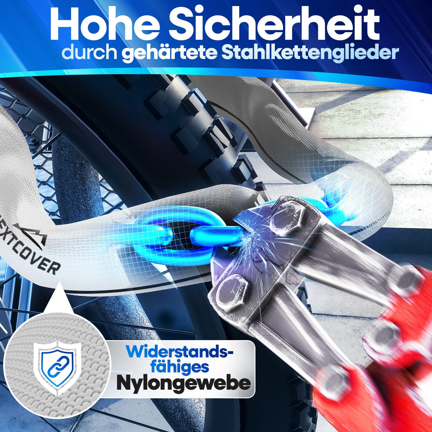 Nextcover Kettenschloss NEXTCOVER® Fahrradschloss LockOne mit Zahlencode oder Schlüssel