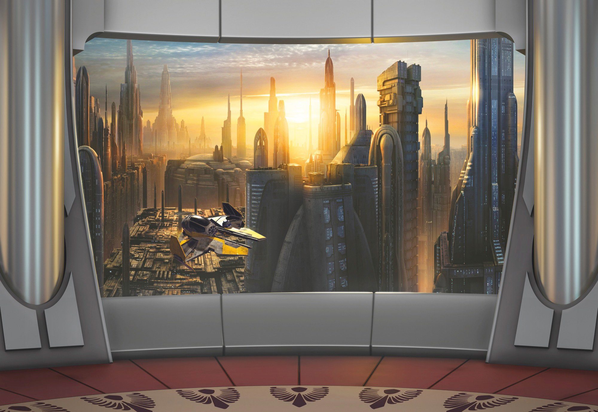 Komar Fototapete Star Wars Coruscant View, 368x254 cm (Breite x Höhe),  inklusive Kleister, Deutsches Spezial-Fototapetenpapier, geruchsfrei, glatt  und