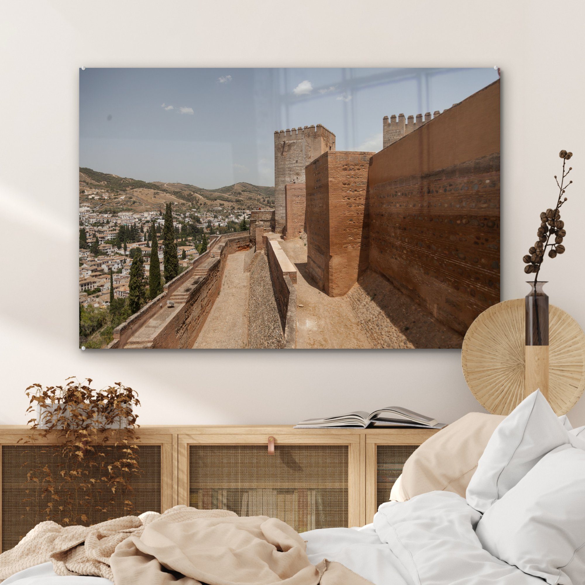 Außenmauern Acrylglasbilder Acrylglasbild Wohnzimmer & (1 in St), MuchoWow Spanien, Die der Alhambra Schlafzimmer