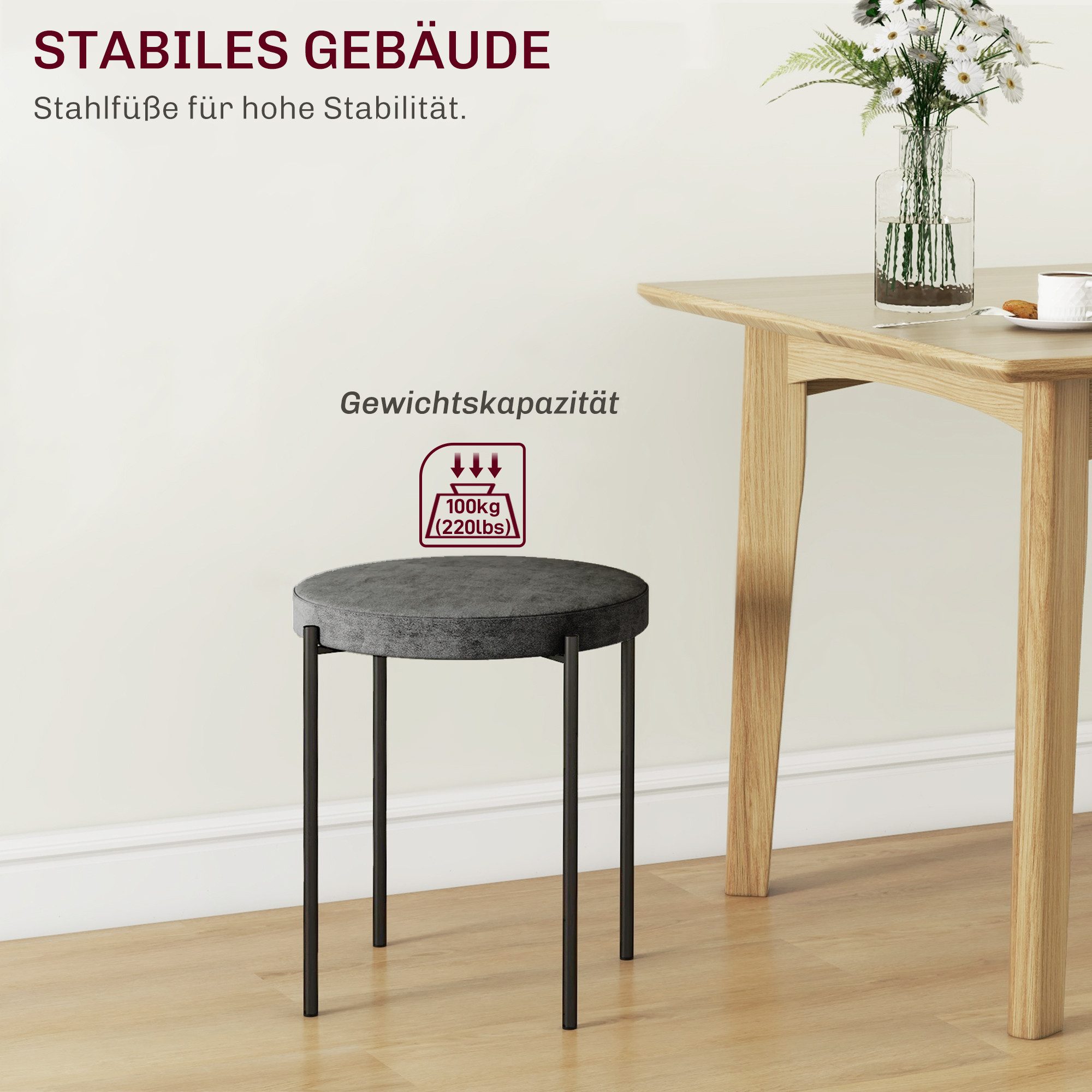 HOMCOM Esszimmerstuhl Stapelhocker Polsterhocker aus Metall Wohnzimmer (Hocker, 4 St), für Wohnzimmer, Esszimmer, Dunkelgrau – Bild 4 von 5
