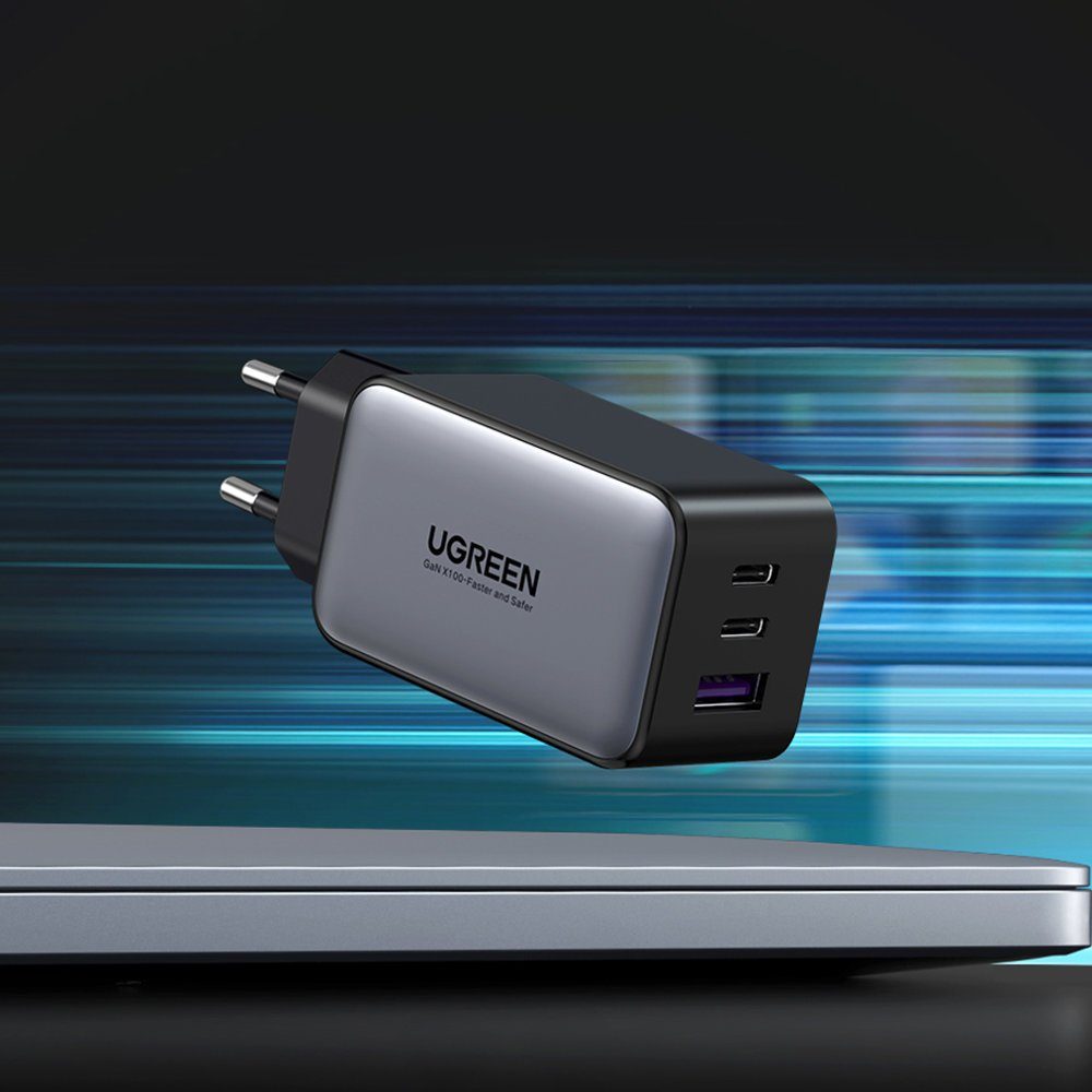 UGREEN GaN Ladegerät 2x USB Type C / 1x USB 65W Power Delivery grau USB-Ladegerät