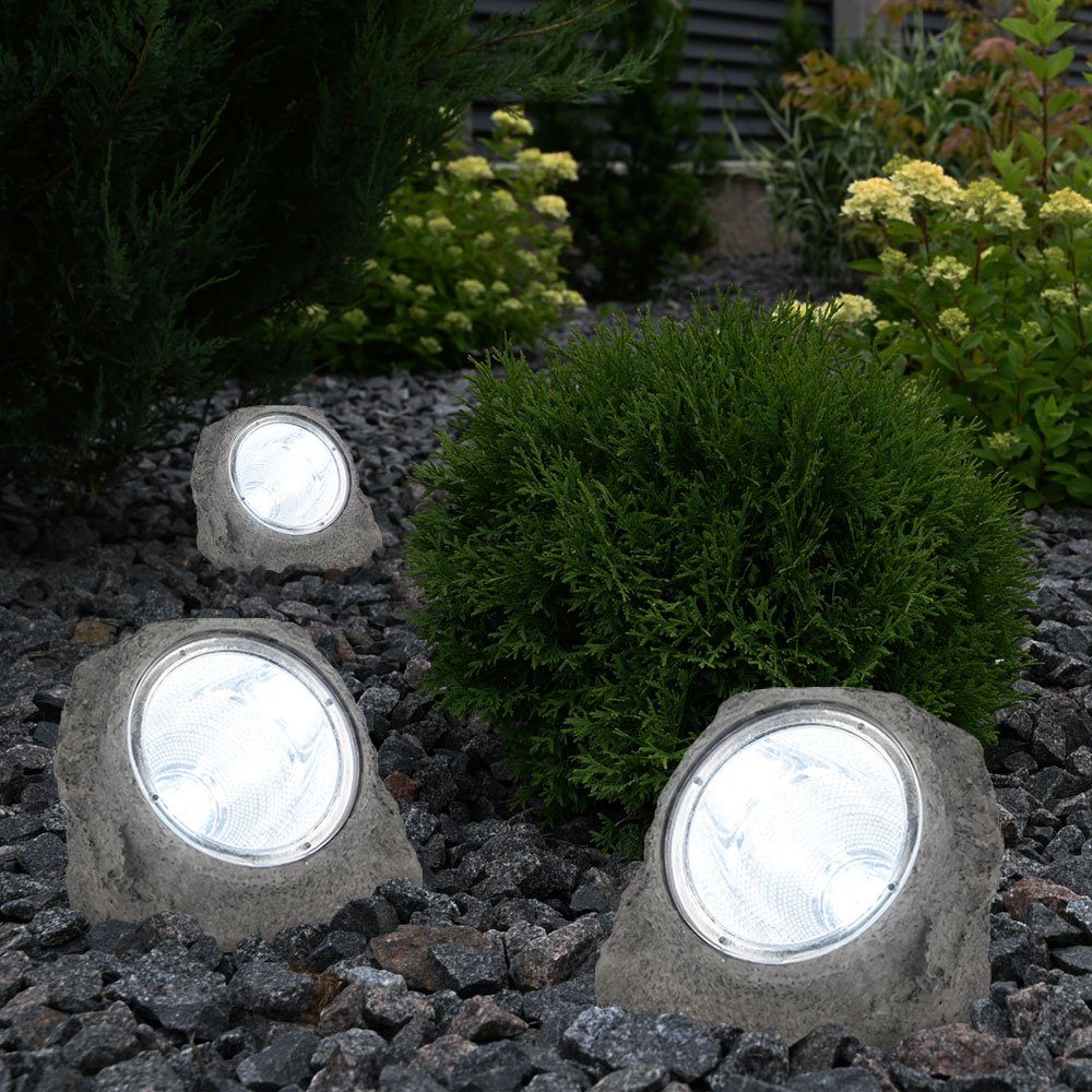 etc-shop LED Solarleuchte, LED-Leuchtmittel grau 11 verbaut, cm H Außenstrahler 6x fest Solarlampe Deko wetterfest Garten Stein