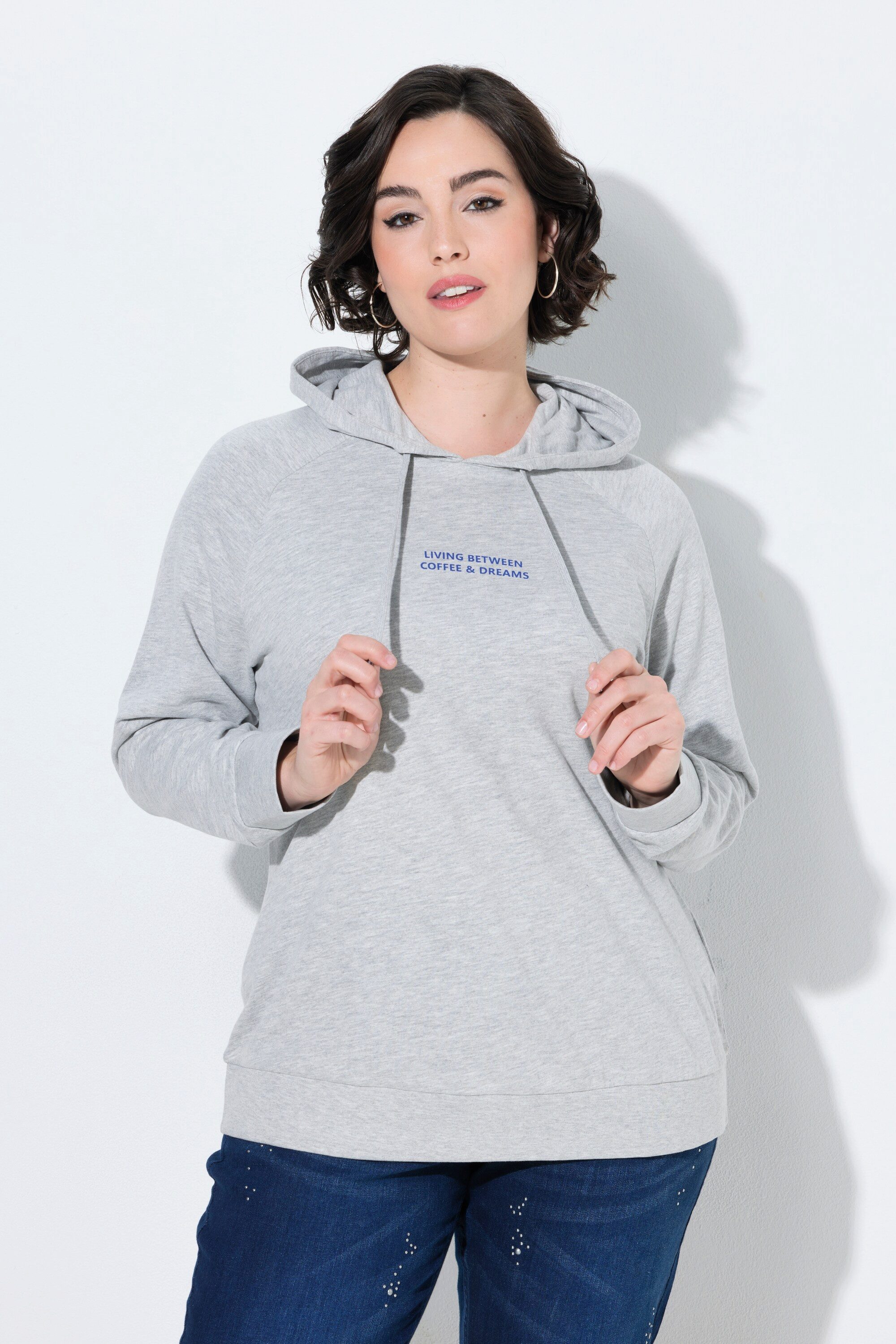 Ulla Popken Hoodie Hoodie Rückendruck Kapuze Raglan-Langarm