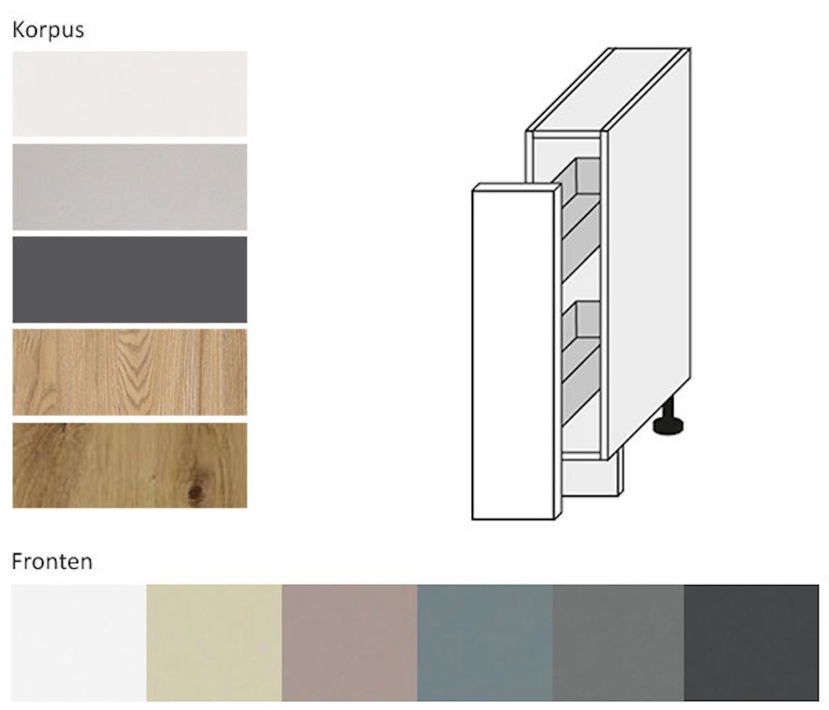Feldmann-Wohnen Front-, Kvantum vanille Metallkörben matt Unterschrank (Kvantum) 1-türig 2 Korpusfarbe wählbar 15cm & Ausführung