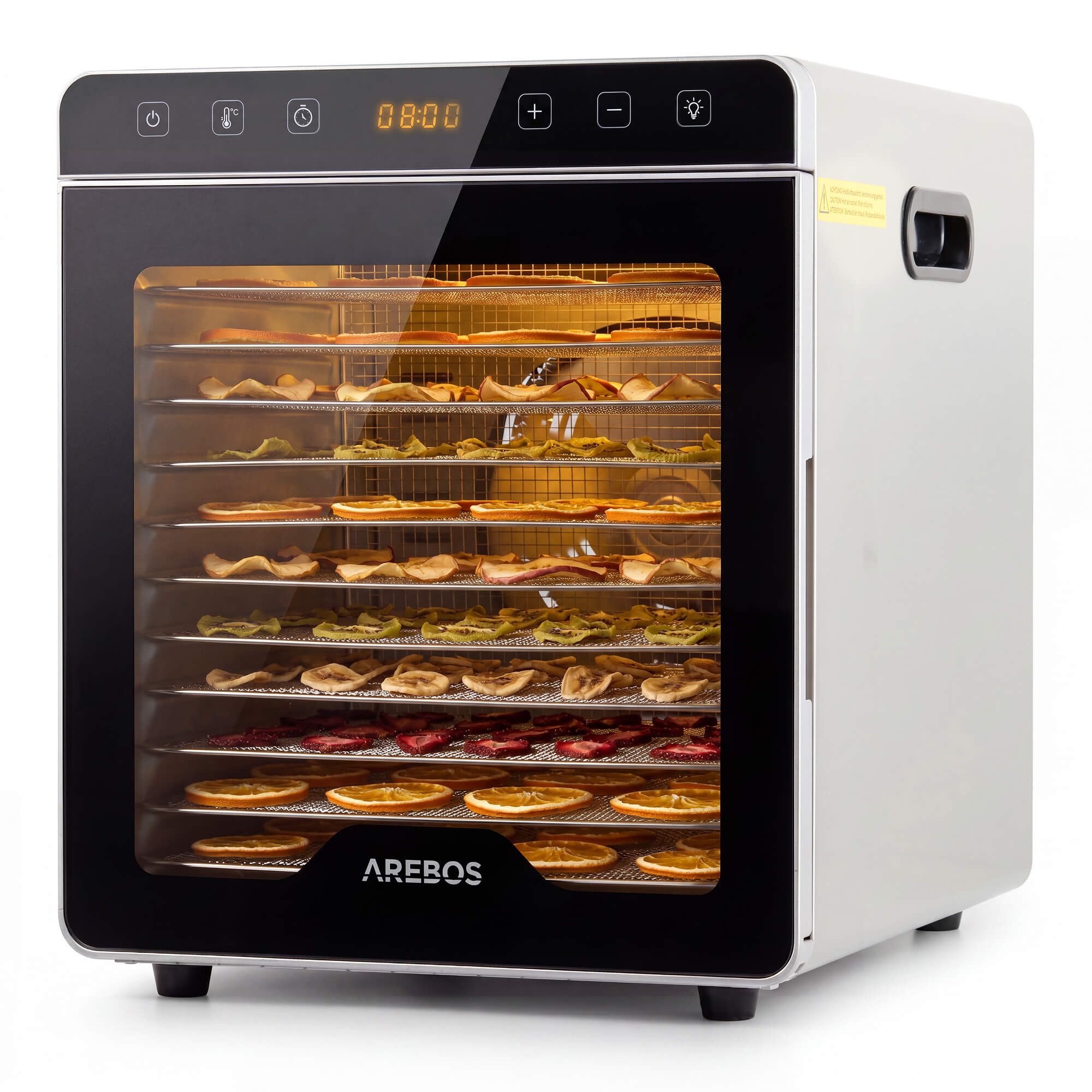 Arebos Dörrautomat Dörrgerät 29L mit Edelstahlgittern & Timer 800 W, 12 Etagen, 29 L Fassungsvermögen, 800 W Leistung