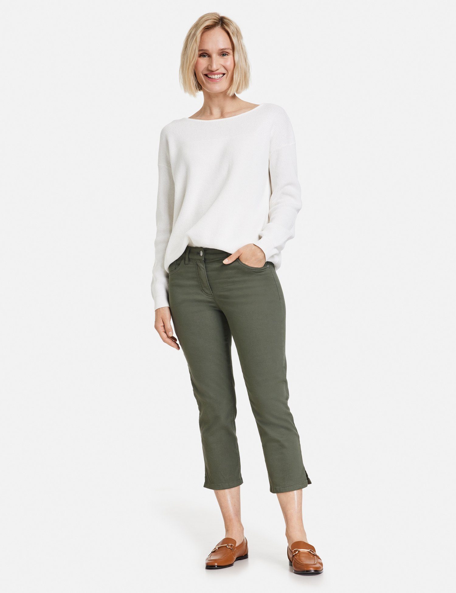 BEST4ME Jeans GERRY WEBER Stoffhose 3/4 Saumschlitzen Olive mit