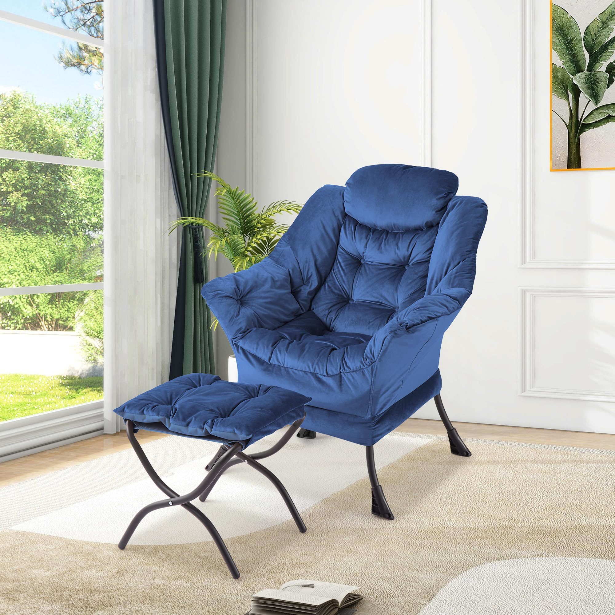 GarveeMore Loungesessel aus Holland-Velours (Dutch Velvet), 84×69×99 cm, 8 Farben (2-St., 2 Relaxsessel mit 2 Hocker)