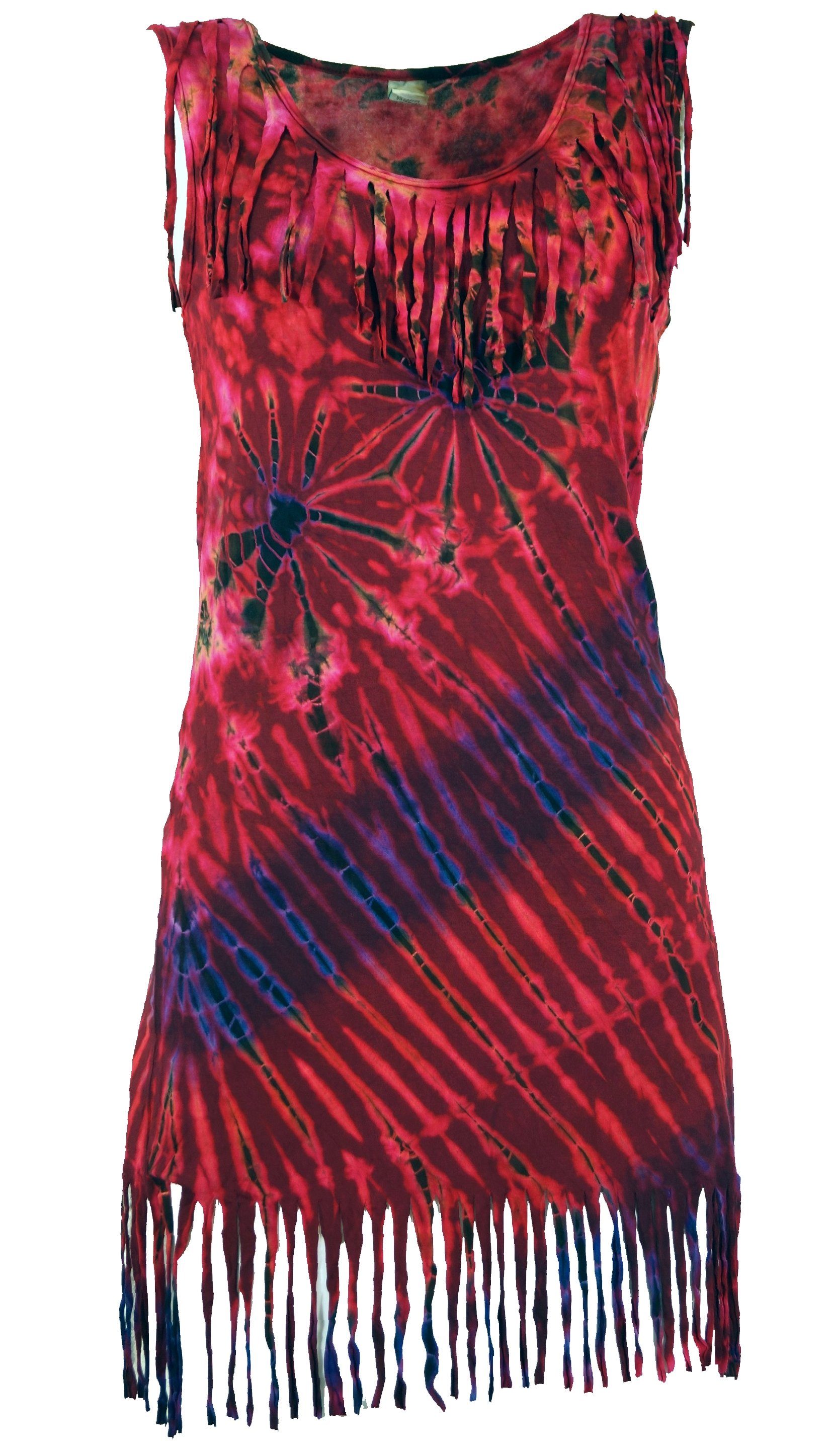 Guru-Shop Midikleid Batik Minikleid, Unikat Boho Fransenkleid - pink alternative Bekleidung